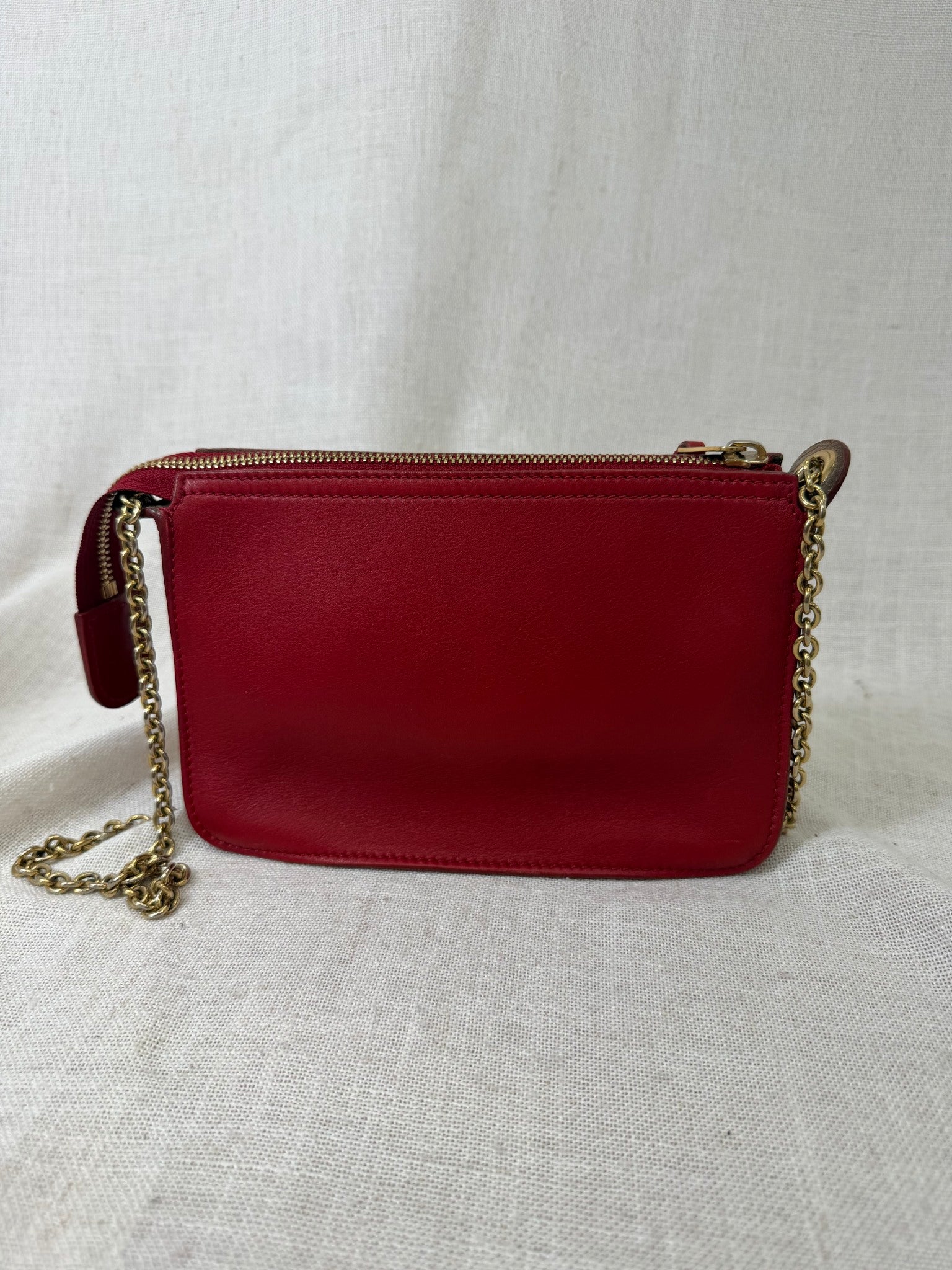Celine Red And White Two Toned Leather Chain Shoulder Bag