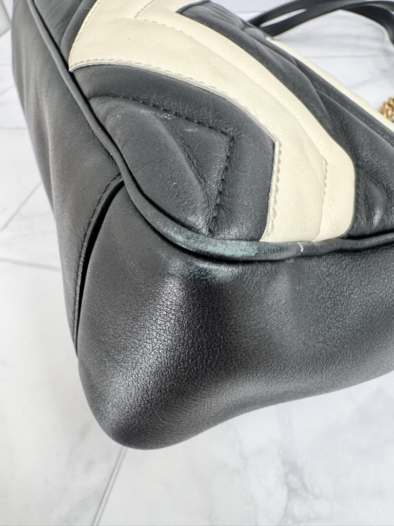Gucci Black And White GG Marmont Chevron Quilted Leather Shoulder Bag