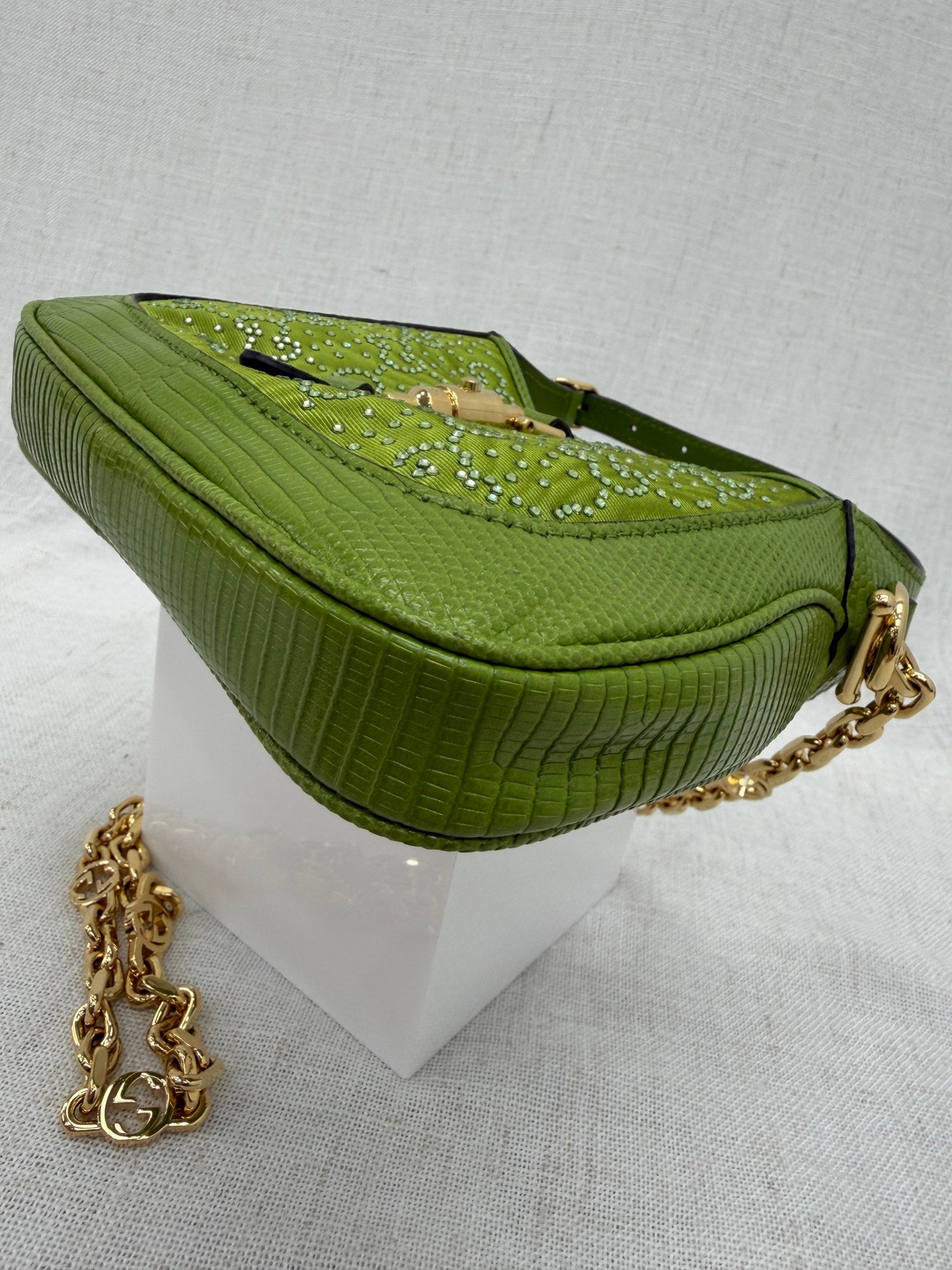 BRAND NEW- Gucci Green Lizard & Crystal 1961 Mini Jackie Bag