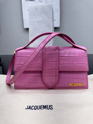 BRAND NEW - Jacquemus Pink Croc Embossed Leather Le Bambino Long 2Way Bag