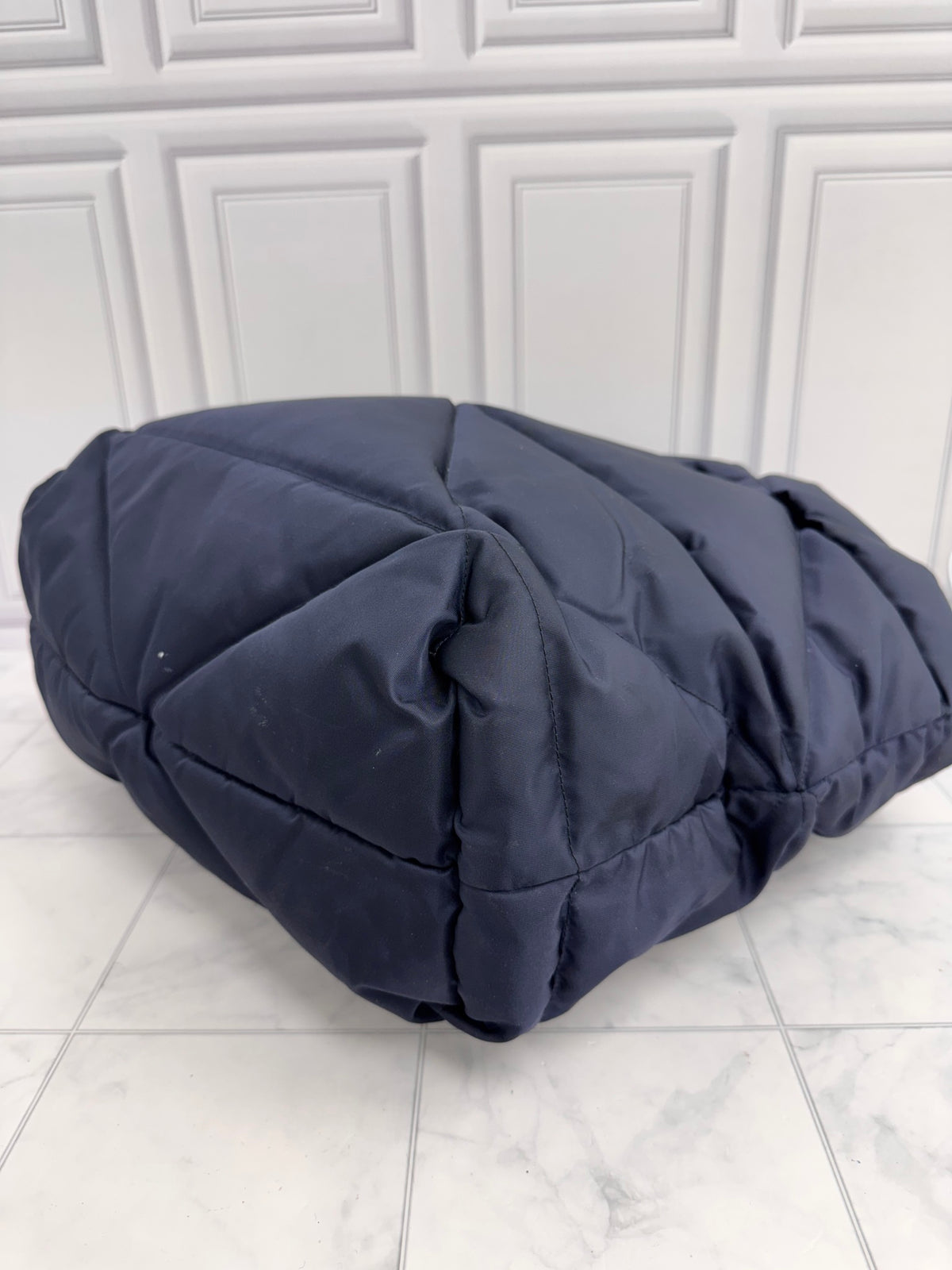 Prada Navy Blue Quilted Padded Nylon Large Tote Bag