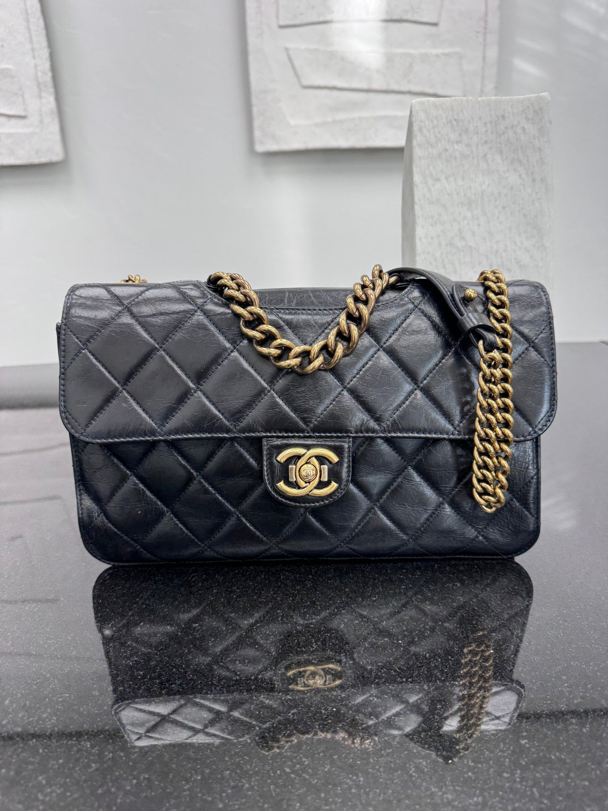 Chanel Black Quilted Calfskin Perfect Edge Large Flap Bag