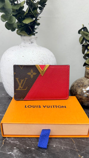 Louis Vuitton Monogram Red Leather Kimono Card Holder