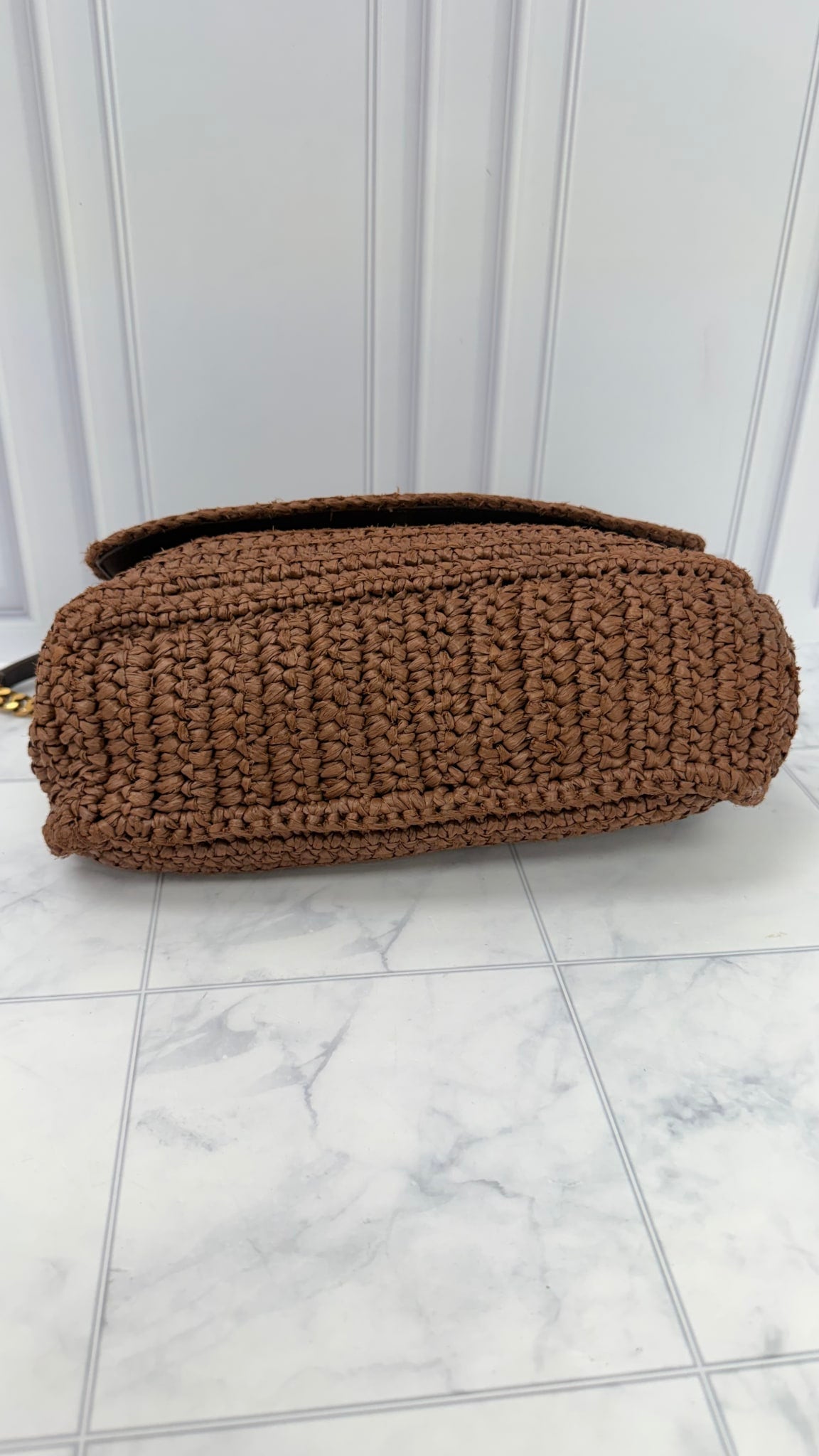 Saint Laurent YSL Brown Raffia Niki Medium Shoulder Bag 