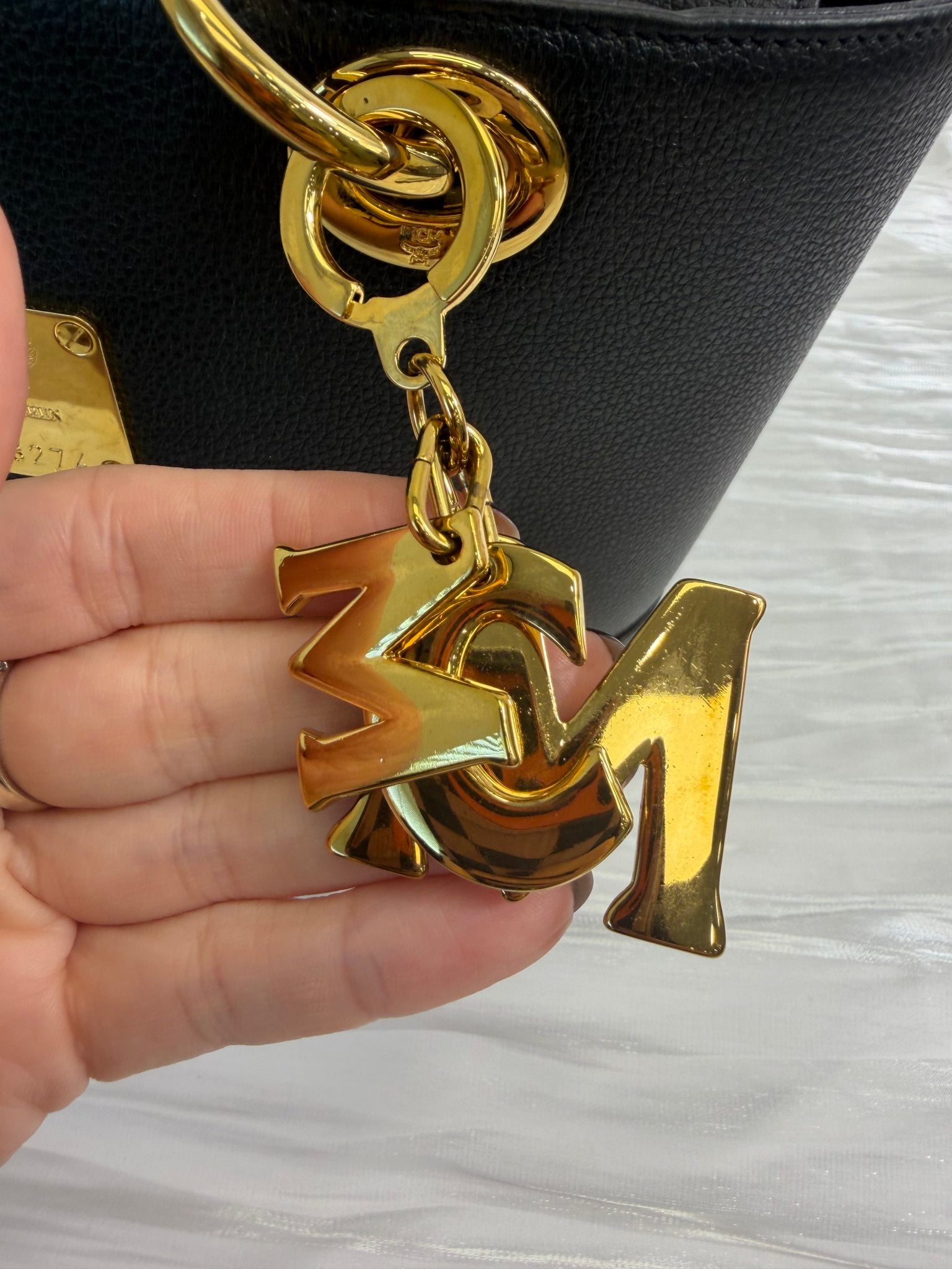 Mcm Black Leather Bucket Bag