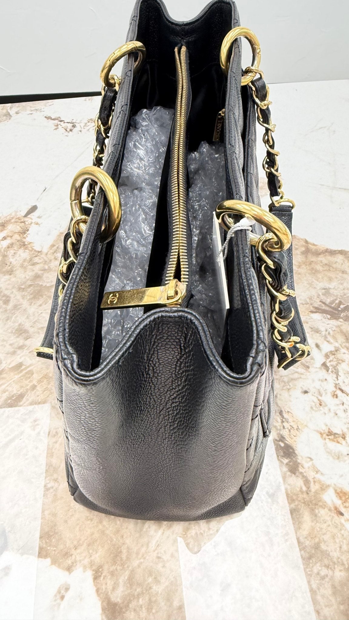 Chanel Black Quilted Caviar Leather Grand Shopping Tote (GST)