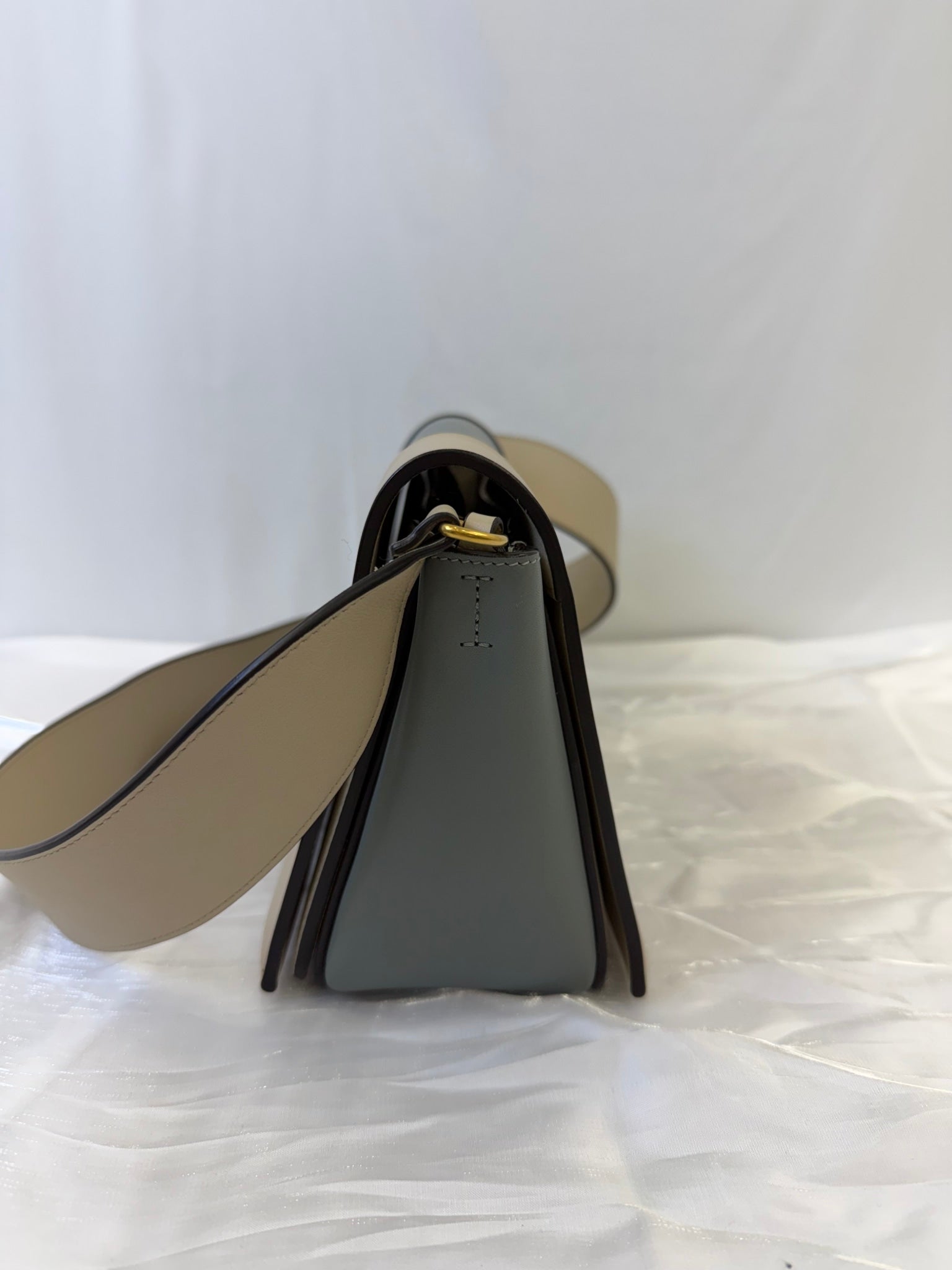 Celine Beige And Gray Leather Frame Shoulder Bag