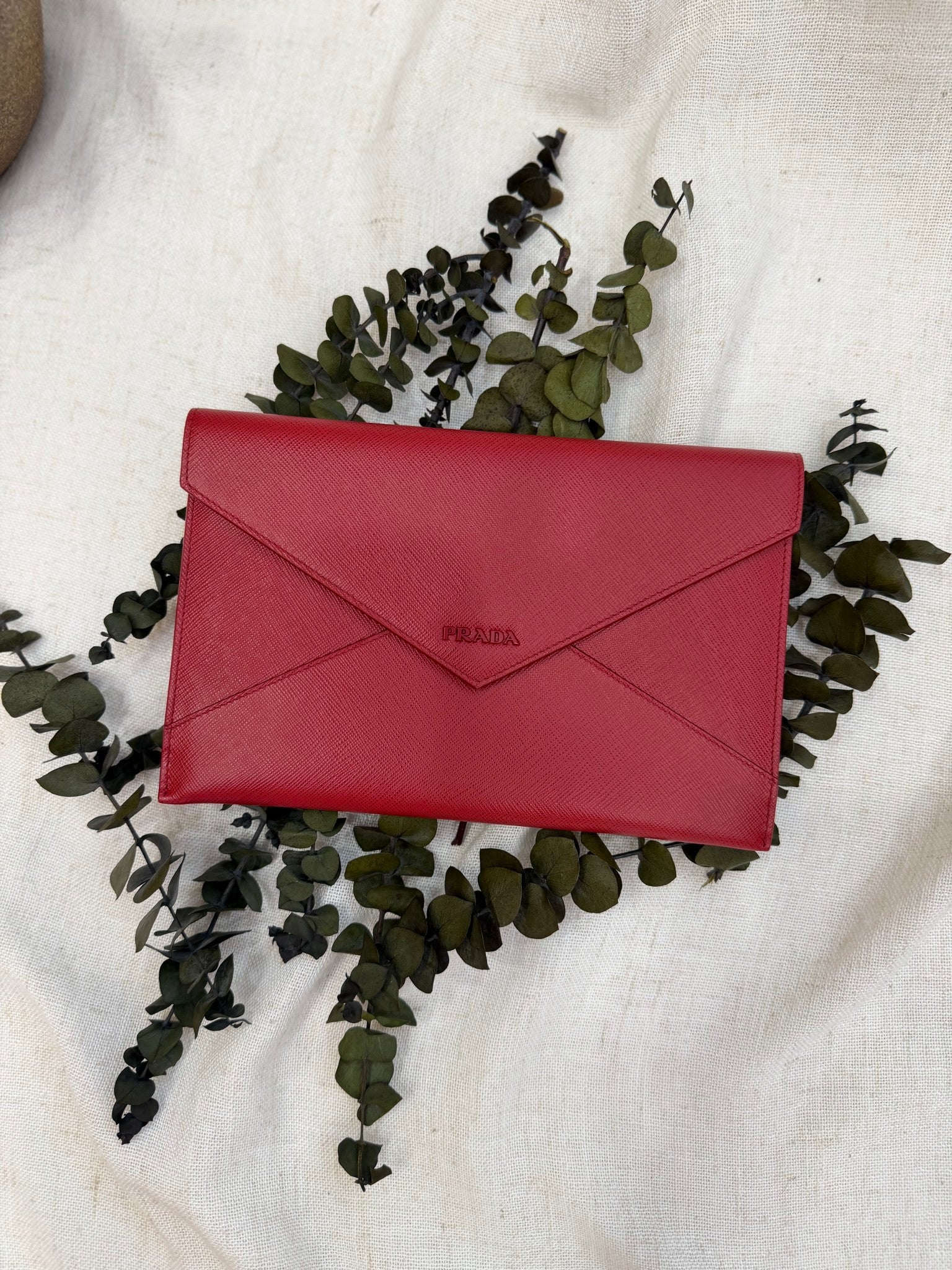 Prada Red Saffiano Leather Envelope Pouch