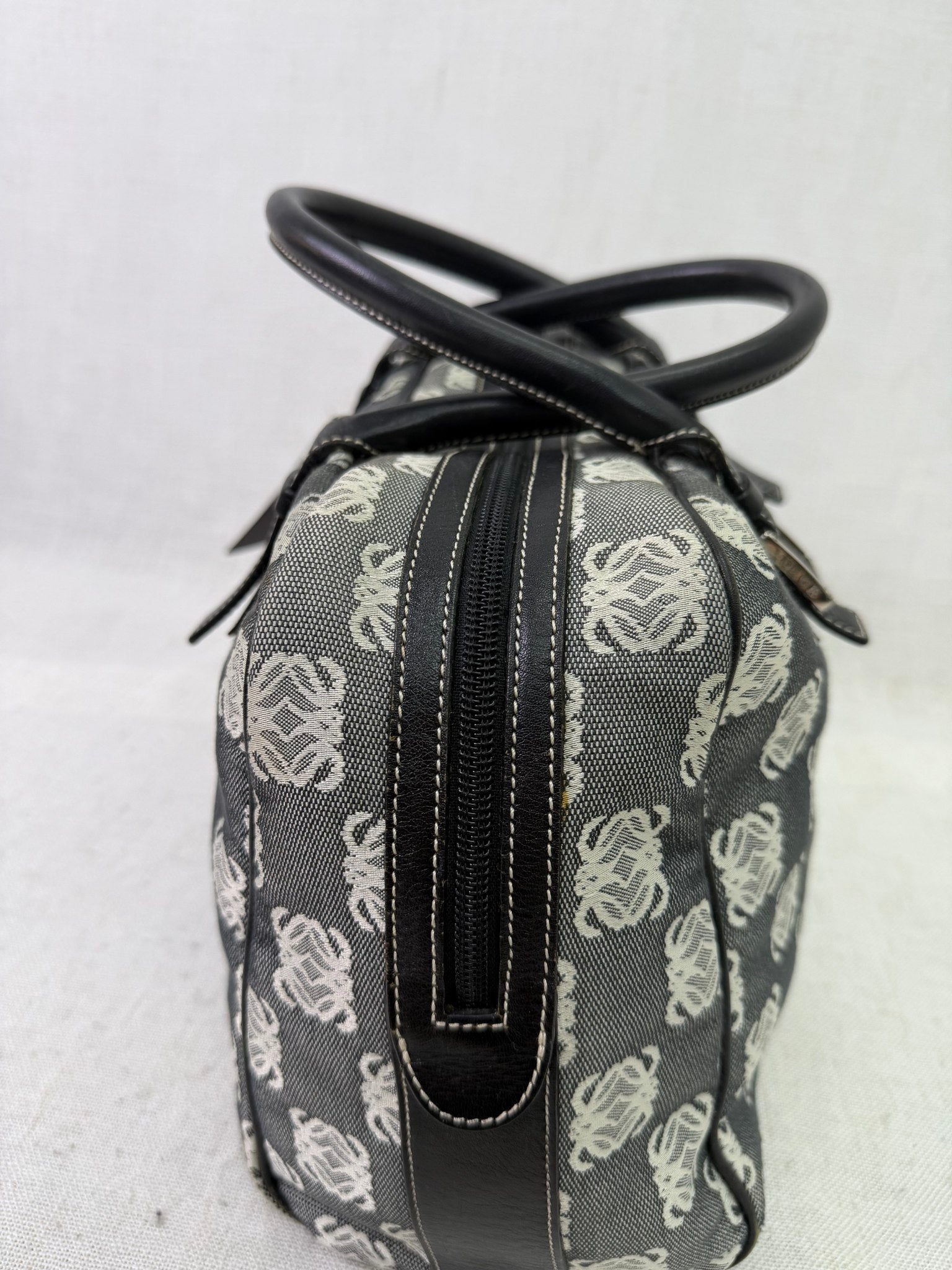 Loewe Navy Blue Anagram Denim Canvas Boston Bag