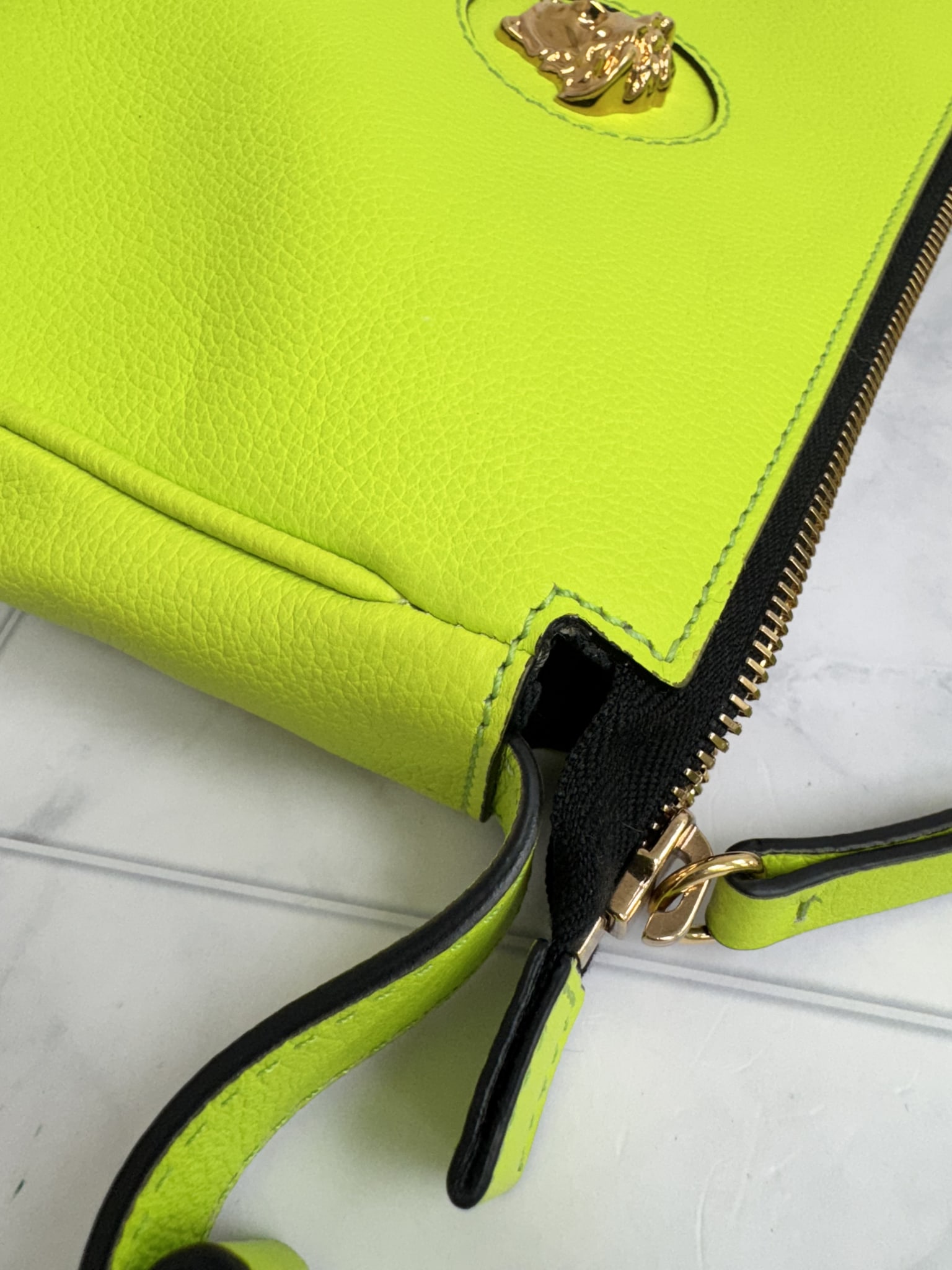Versace Lime Green Grained Leather La Medusa Shoulder Bag