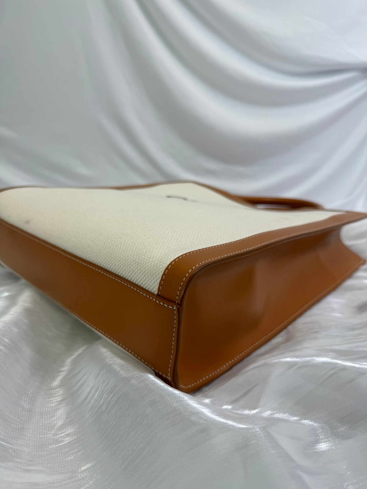 Celine Cream Canvas x Tan Leather Large Vertical Cabas