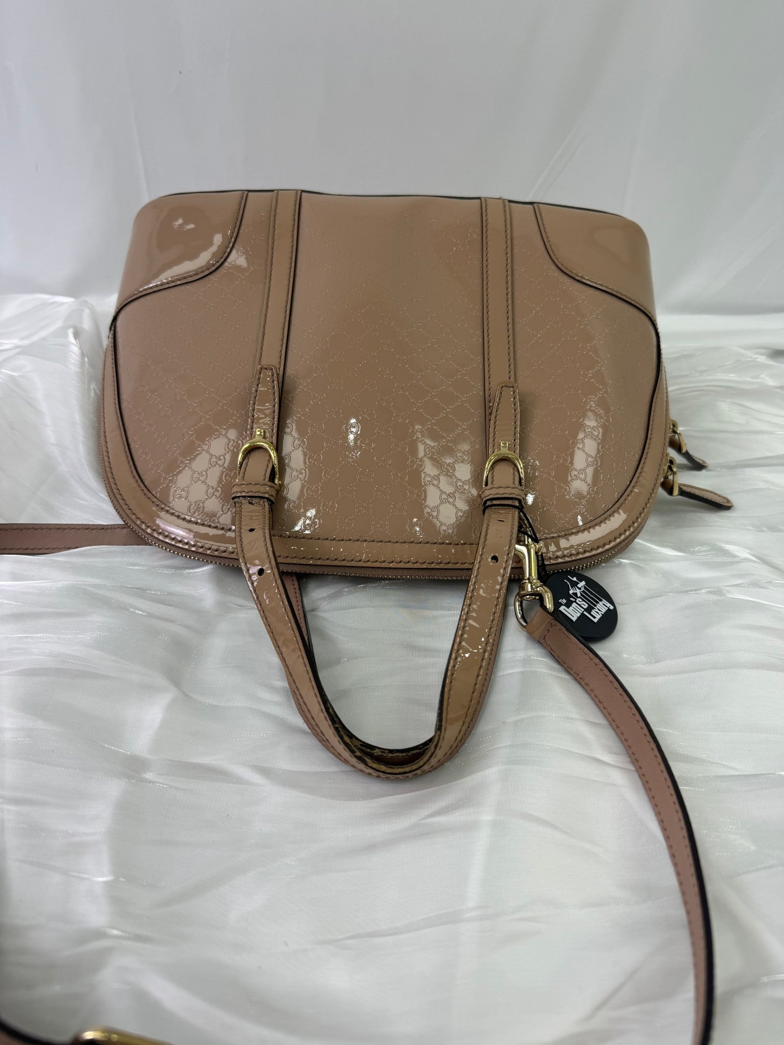 Gucci Beige Patent Leather Guccissima Two Way Bag 