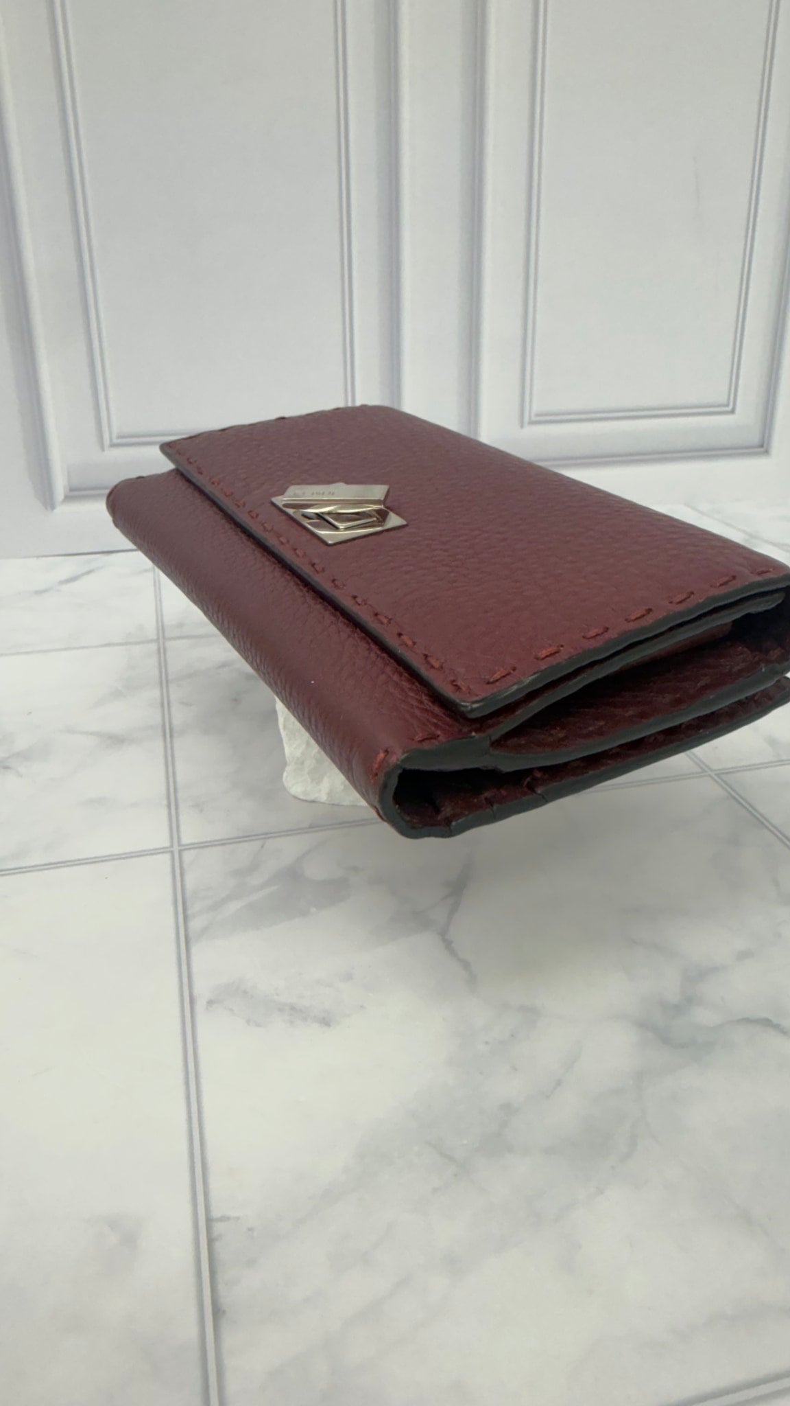 Fendi Plum Pebbled Leather Selleria Peekaboo Wallet 