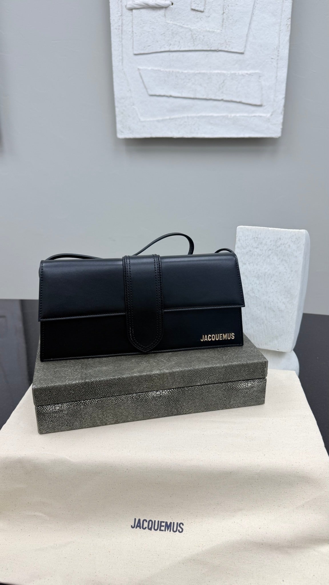 BRAND NEW - Jacquemus Black Leather Le Bambino Long Shoulder Bag