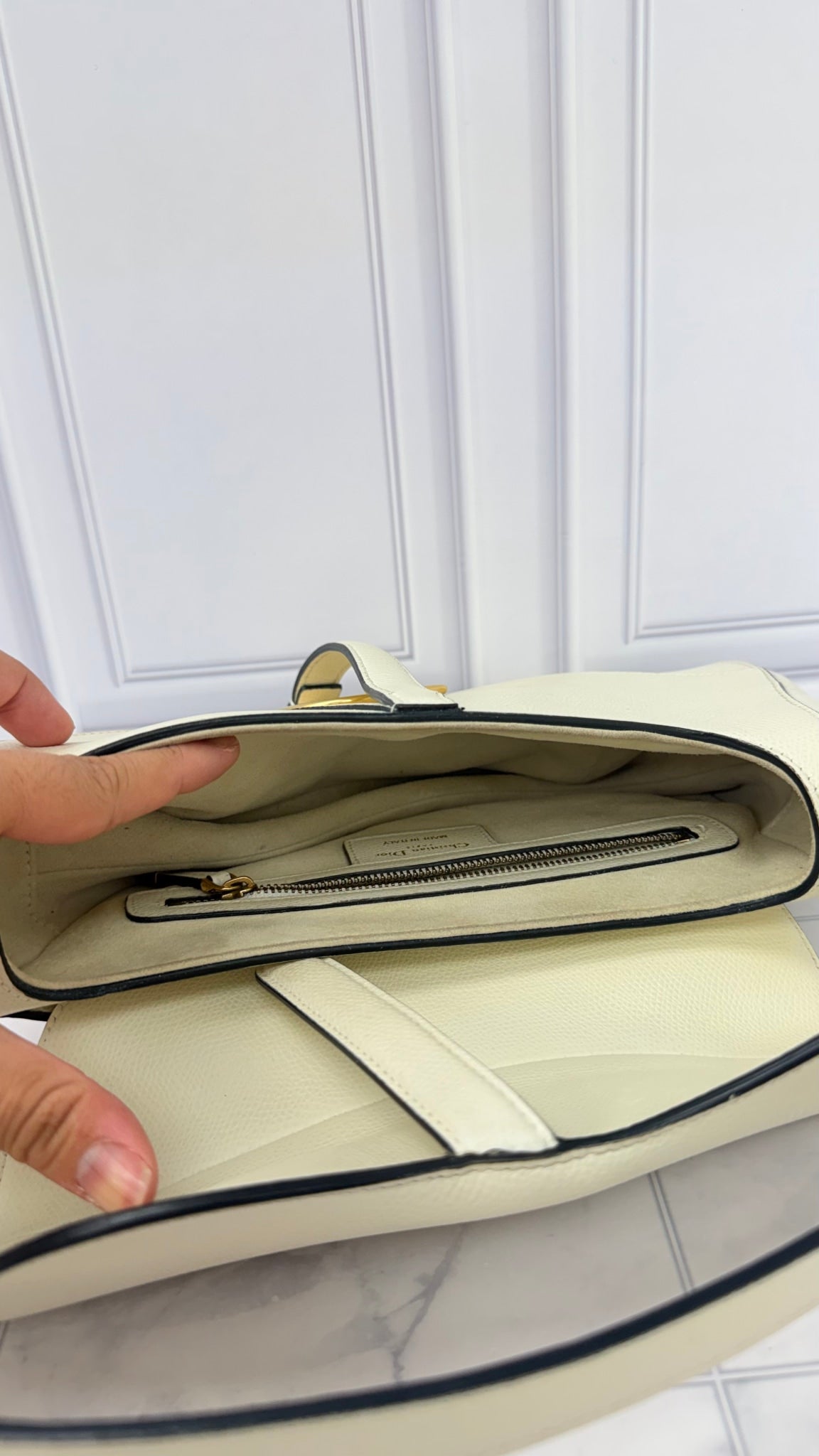 Christian Dior Ivory Grained Leather Medium Saddle Bag 