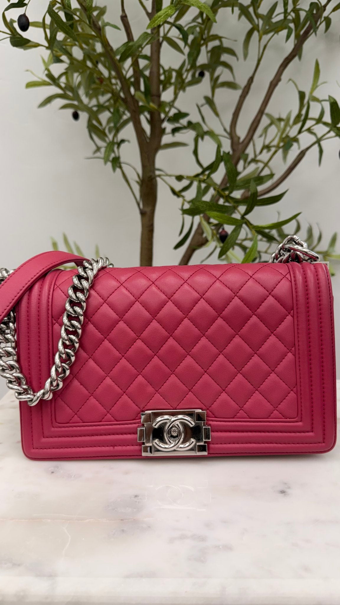 Chanel Fuchsia Quilted Lambskin Medium Boy Bag