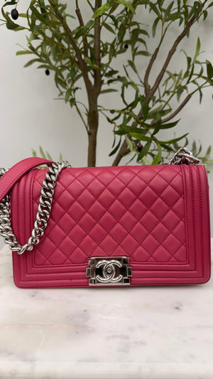 Chanel Fuchsia Quilted Lambskin Medium Boy Bag