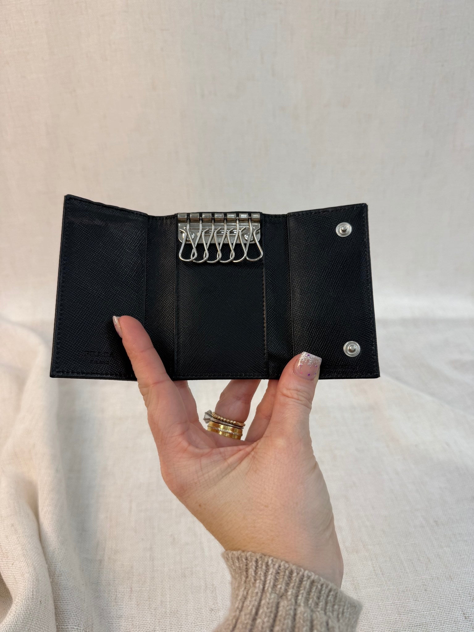 Prada Black Nylon 6 Key Holder