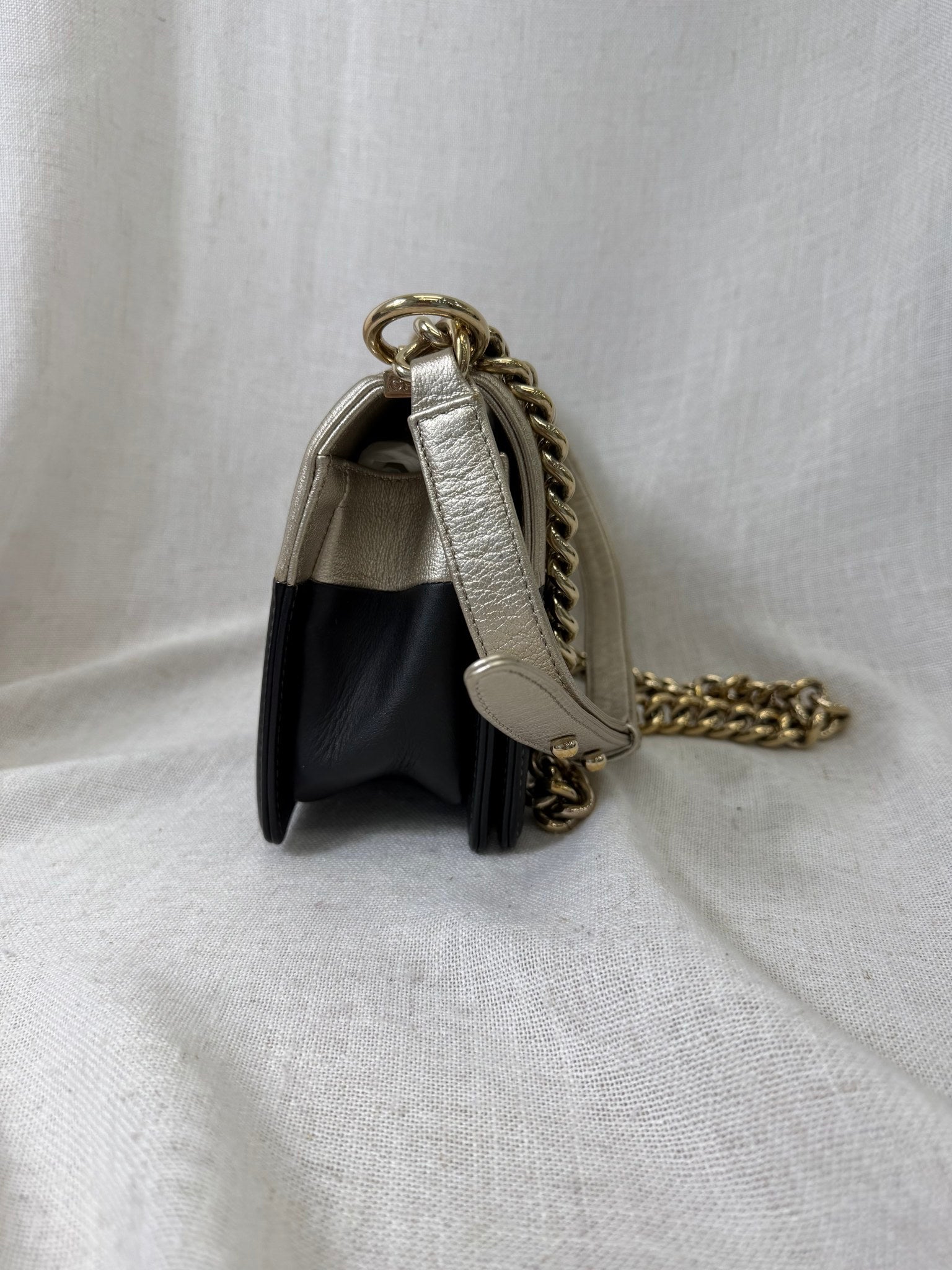 Chanel Black And Gold Calfskin Leather Boy Flap Bag 
