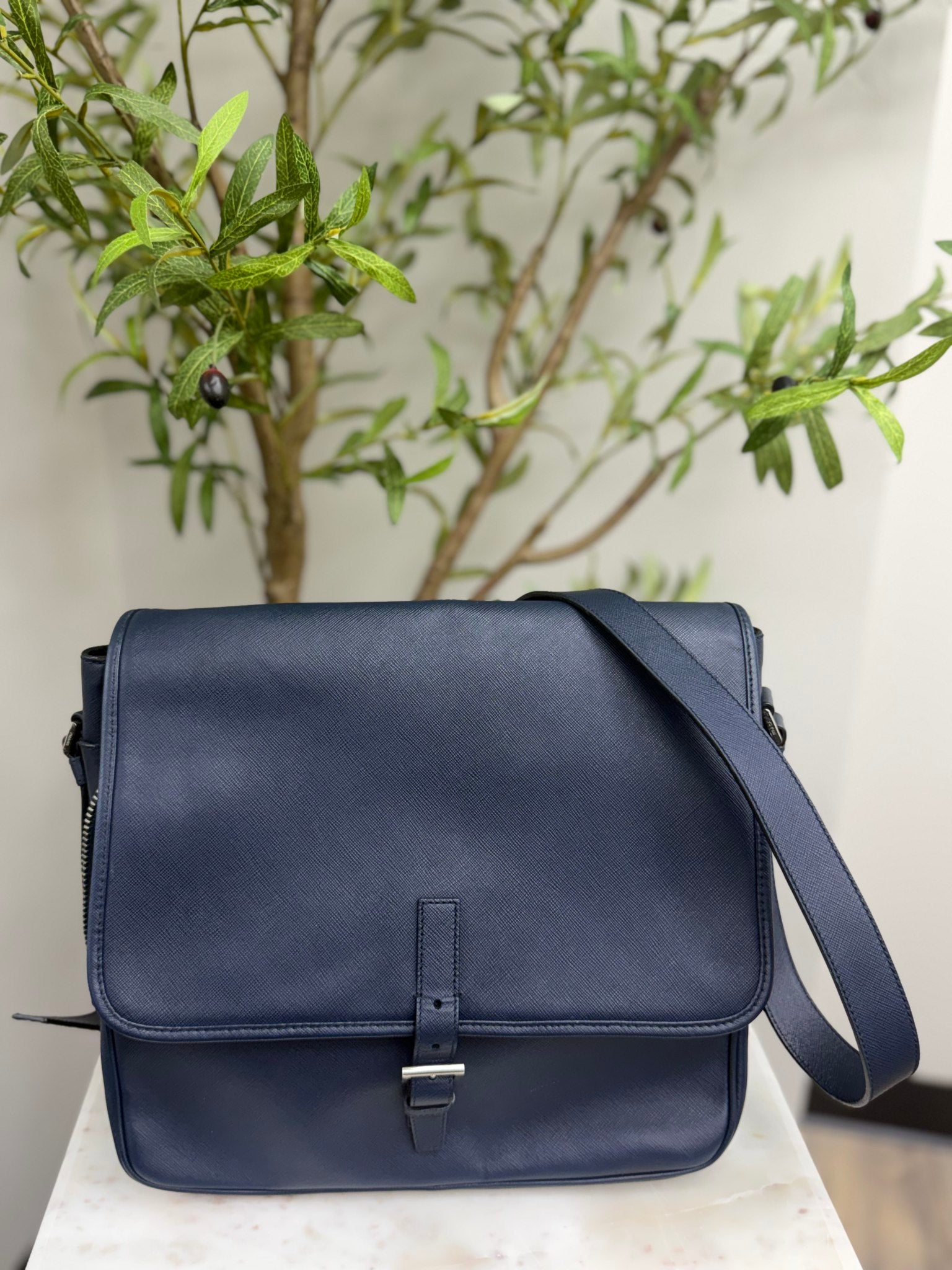 Prada Blue Saffiano leather Messenger Bag