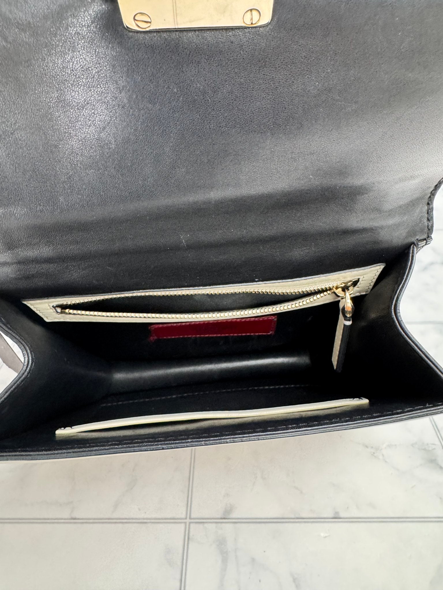 Valentino Beige And Black Leather Rockstud Glam Lock Shoulder Bag
