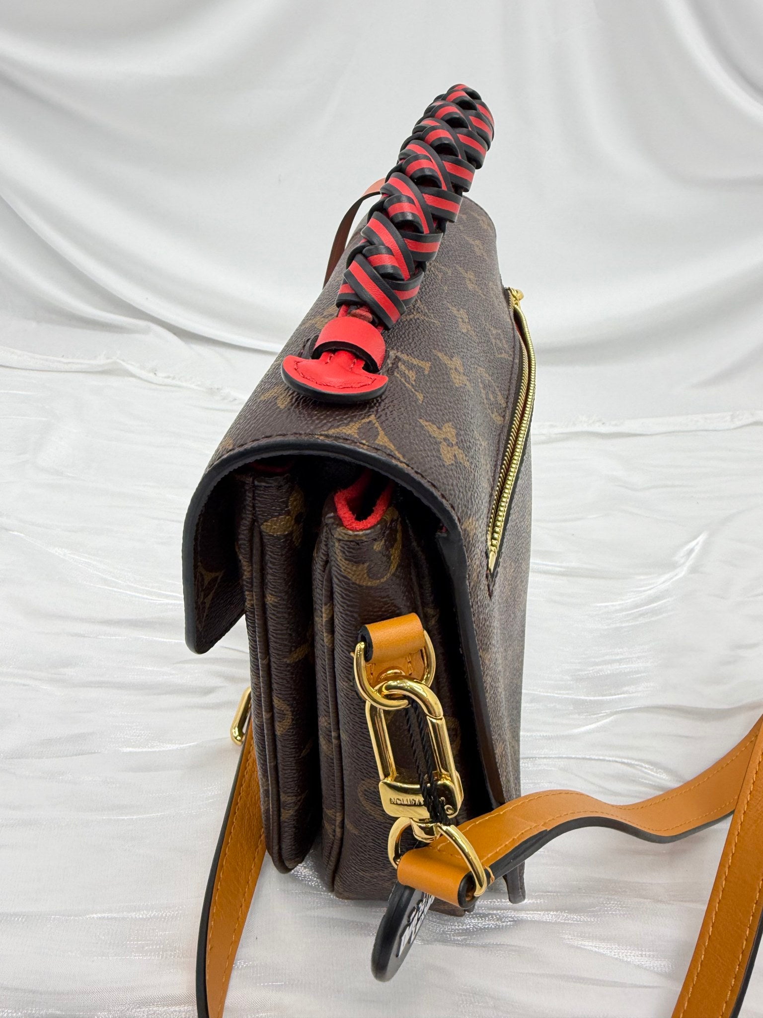 LIKE NEW- Louis Vuitton Monogram Braided Coquelicot Handle Pochette Metis Bag