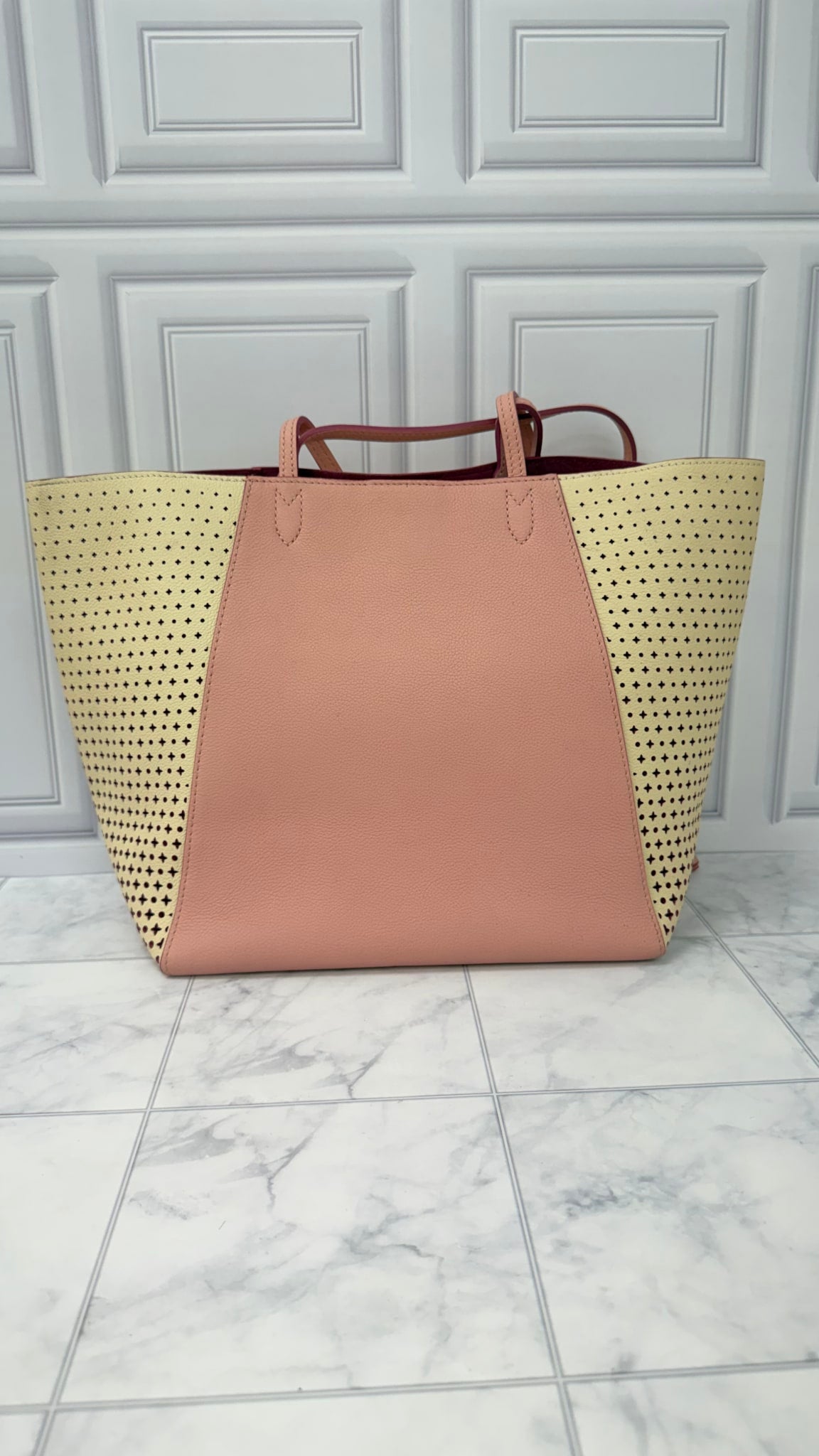 Louis Vuitton Pink Leather Perforated Lock Cabas Tote Bag