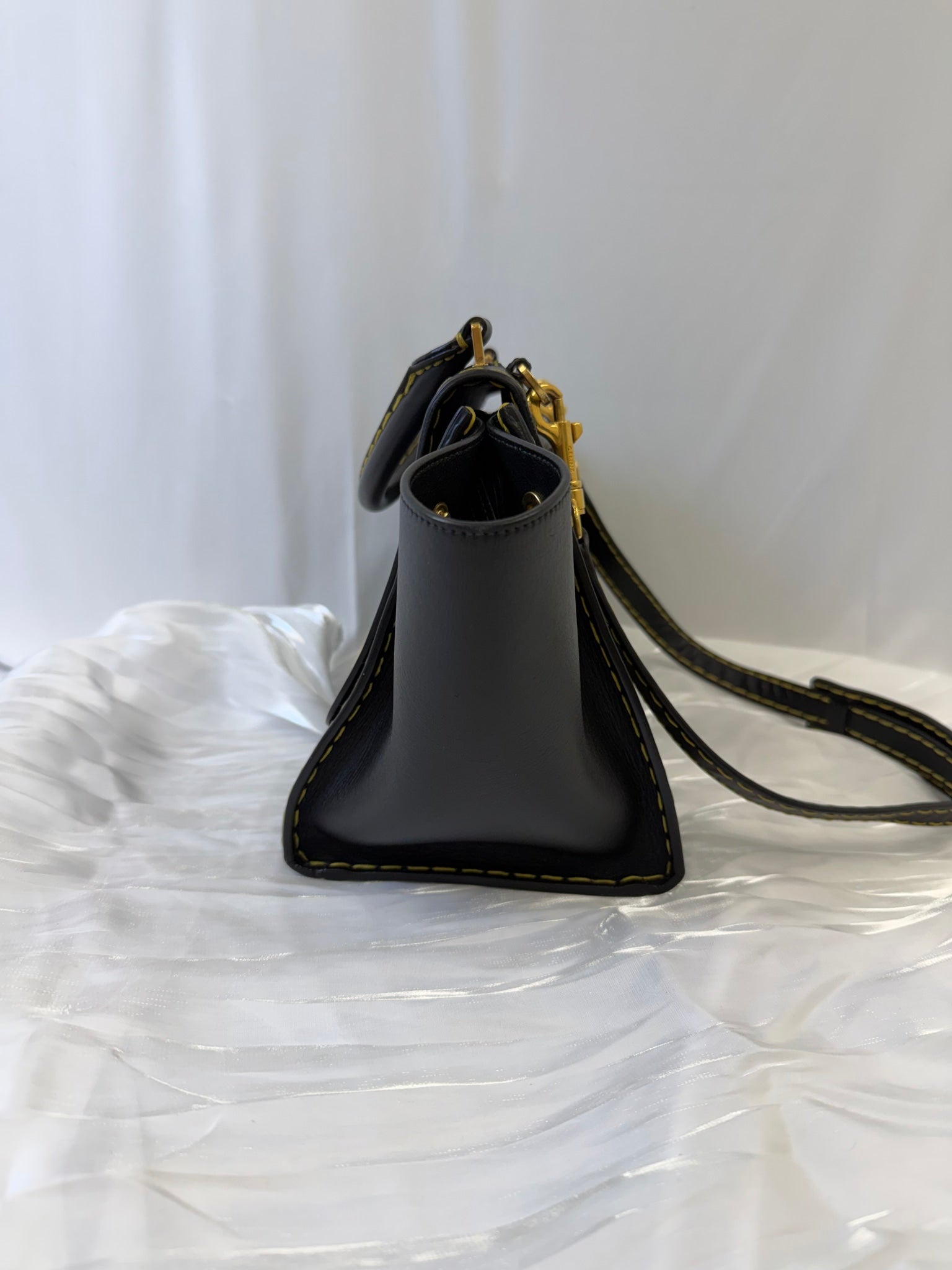 Celine Black Leather Trapeze Two Way Bag