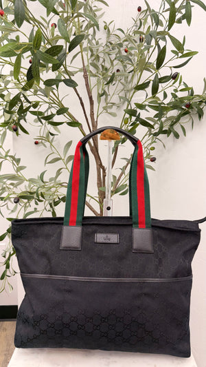 Gucci Black GG Canvas Web Handle Tote Bag