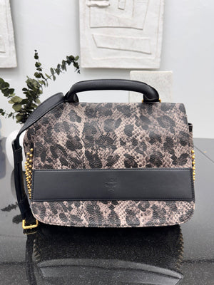 MCM Black & Leopard Print Leather Studded Crossbody Bag
