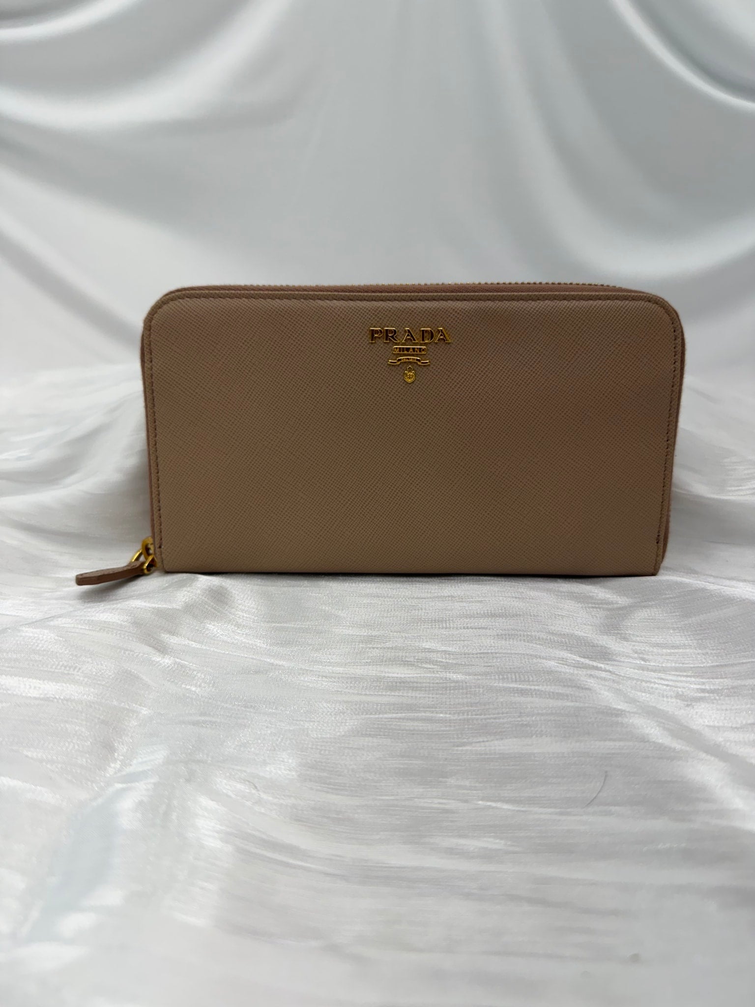 Prada Nude Saffiano Leather Zippy Wallet