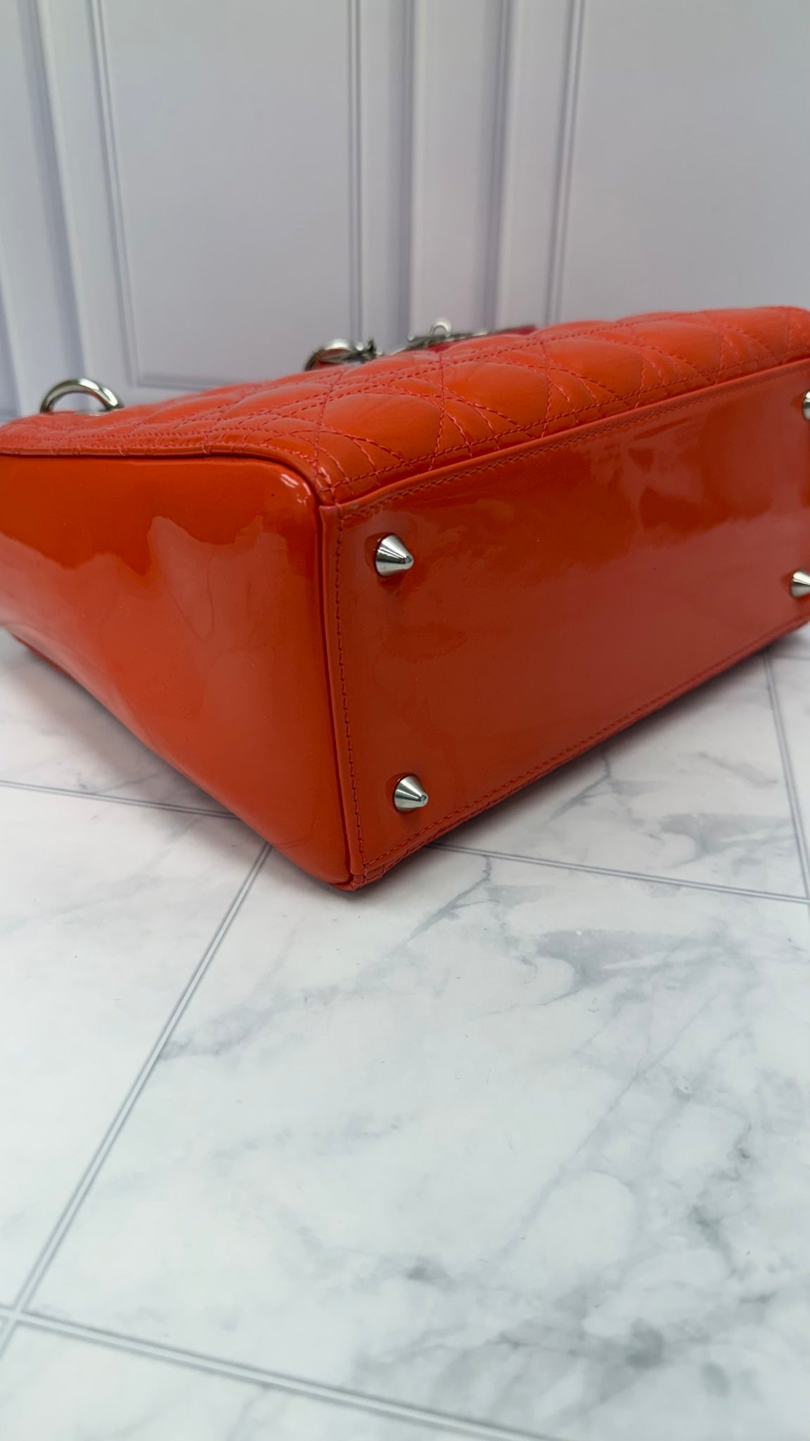 Christian Dior Orange Patent Leather Cannage Medium Lady Dior