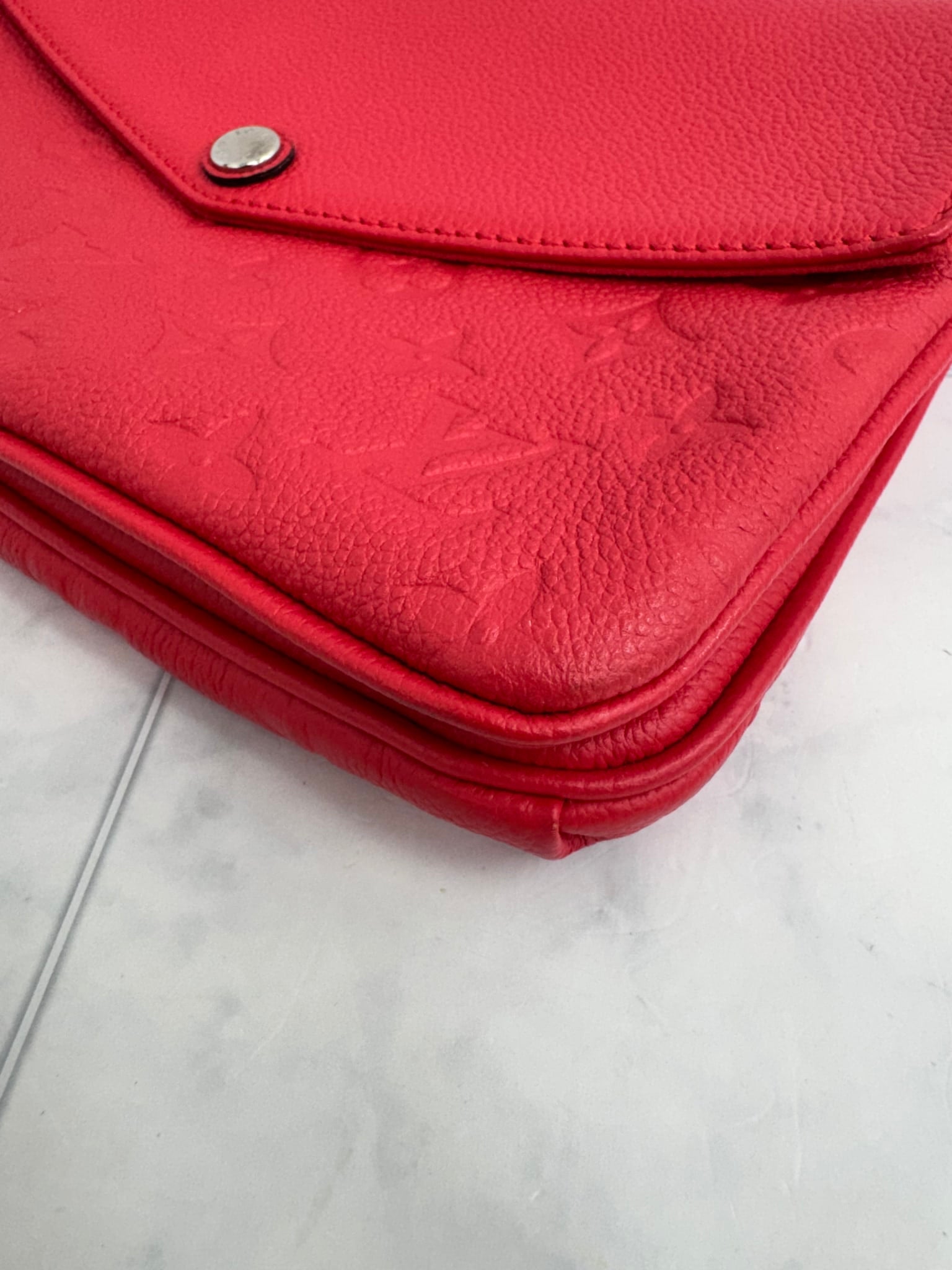 Louis Vuitton Coral Red Monogram Empreinte Leather Twice Bag