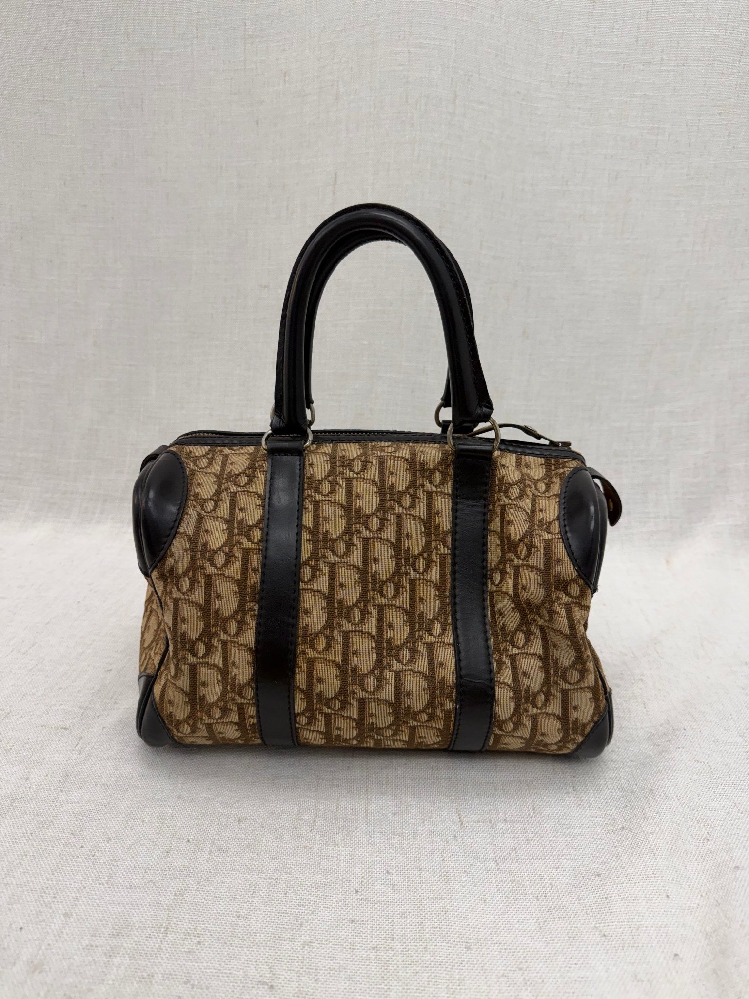 Christian Dior Vintage  Brown Trotter & Black Leather Boston Bag