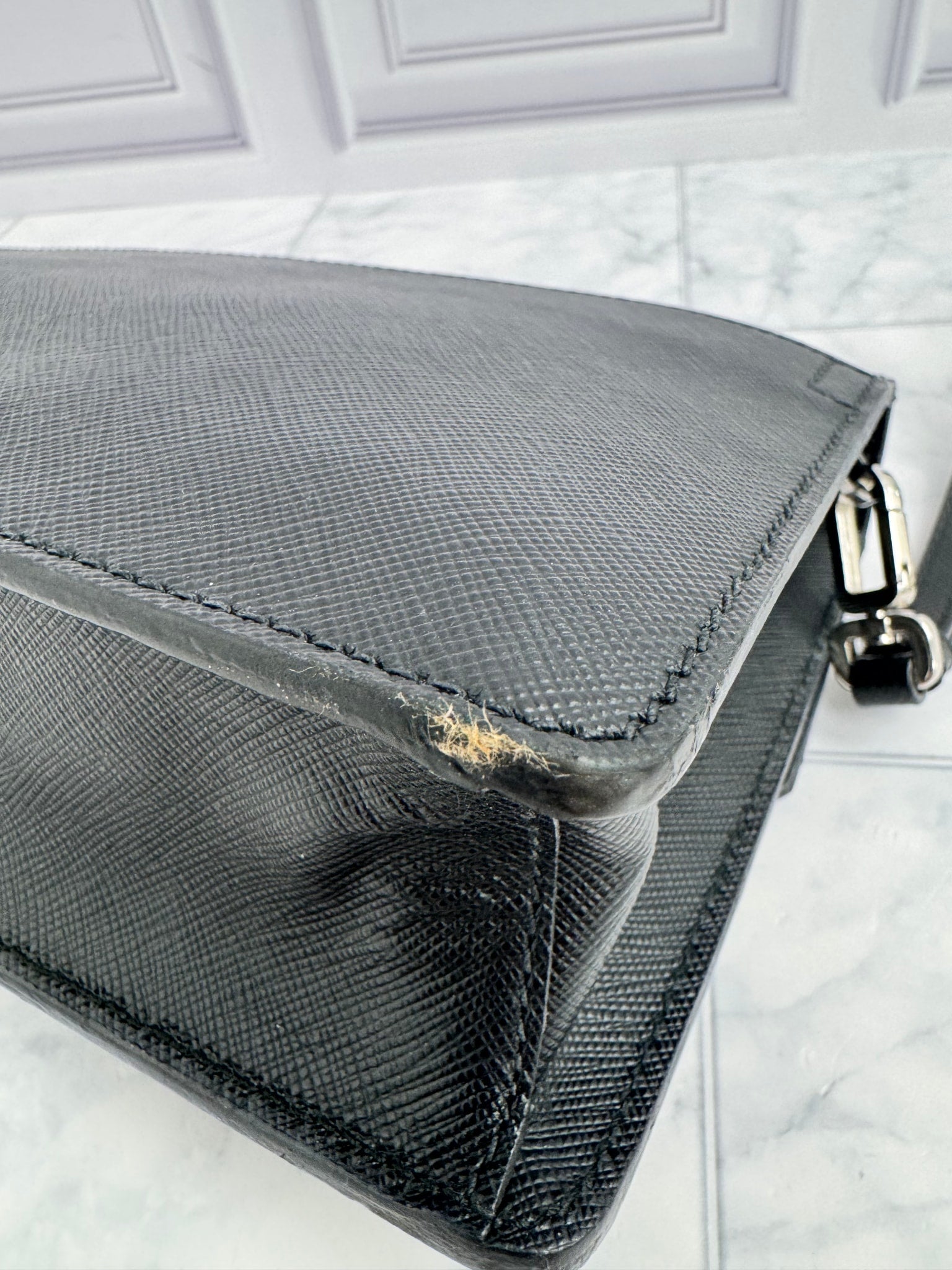 Prada Black Studded Saffiano Leather Clutch Bag