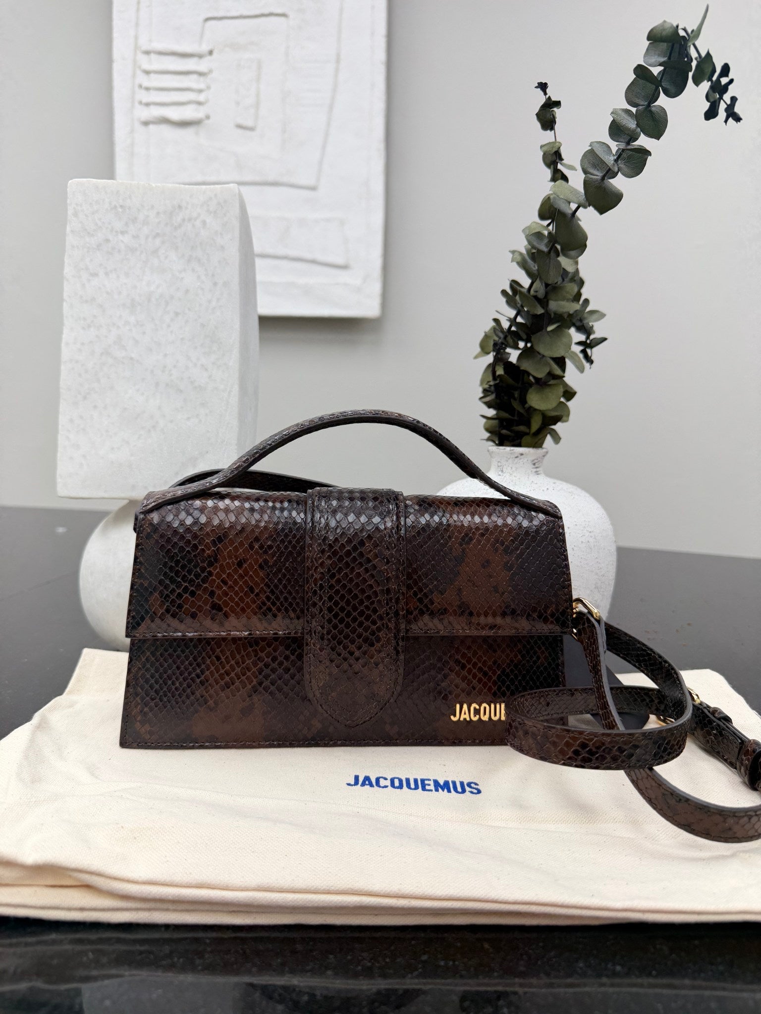 BRAND NEW - Jacquemus Brown Snakeskin Embossed Le Grand Bambino Handbag 2Way Handbag