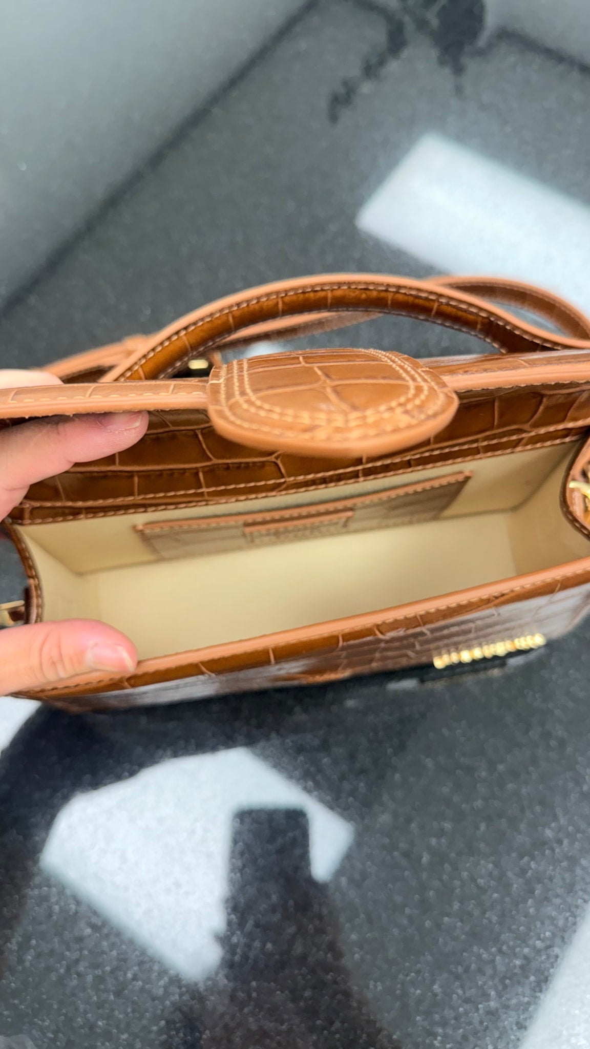 BRAND NEW - Jacquemus Brown Croc Embossed Leather Le Grand Bambino 2Way Handbag