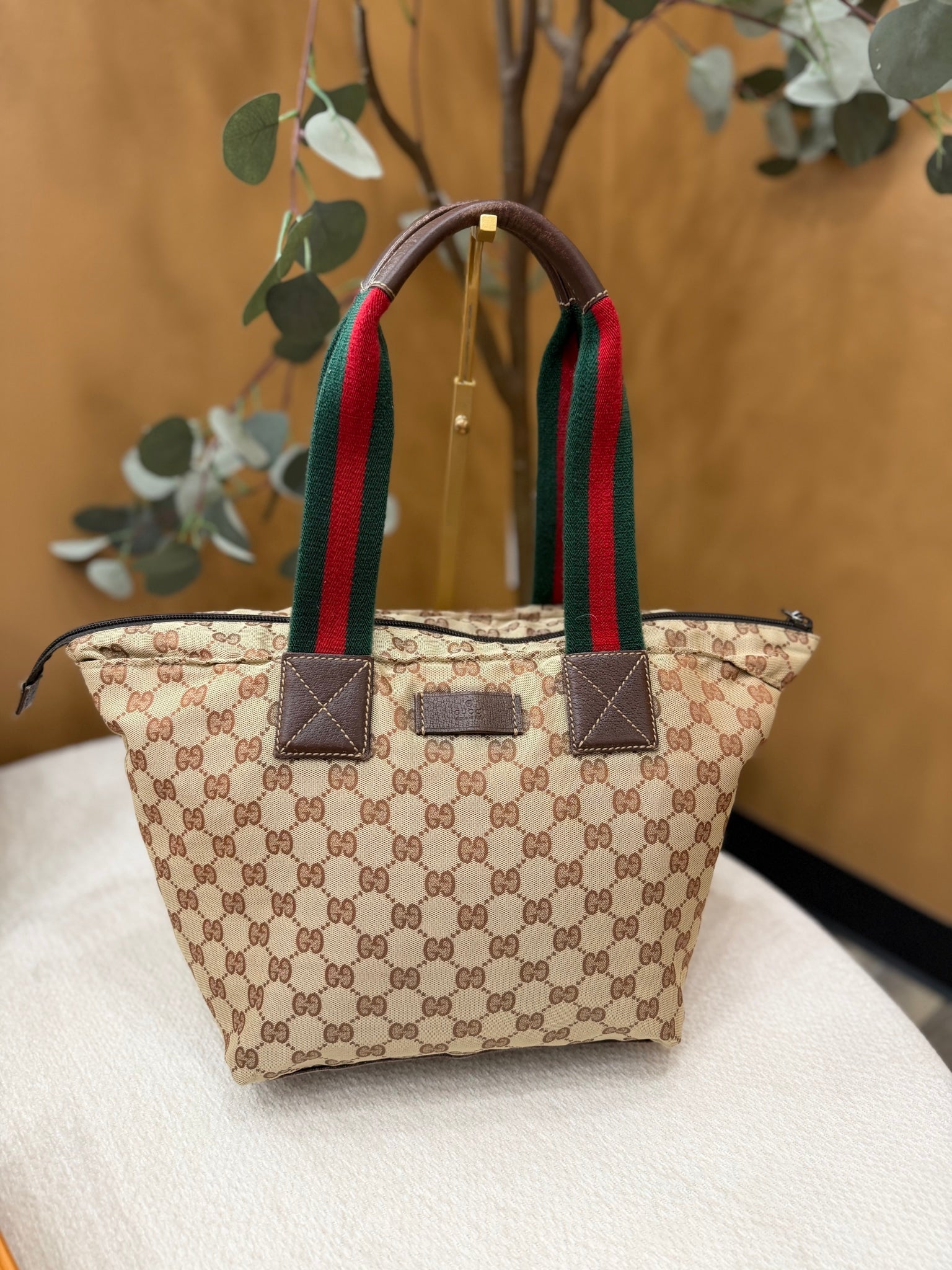 Gucci Brown Canvas Web Tote Bag