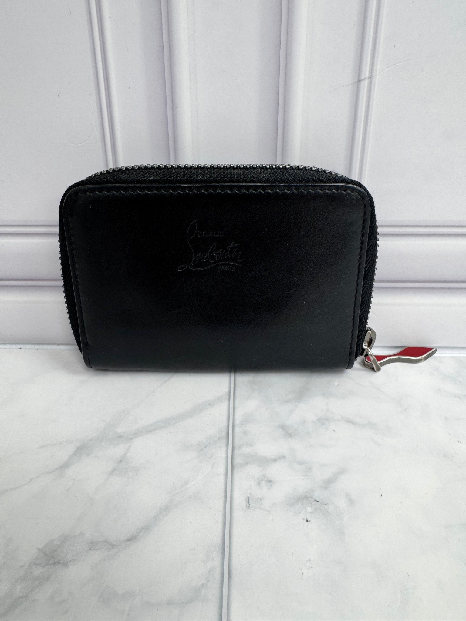 Christian Louboutin Black Studded Leather Compact Zippy Wallet 
