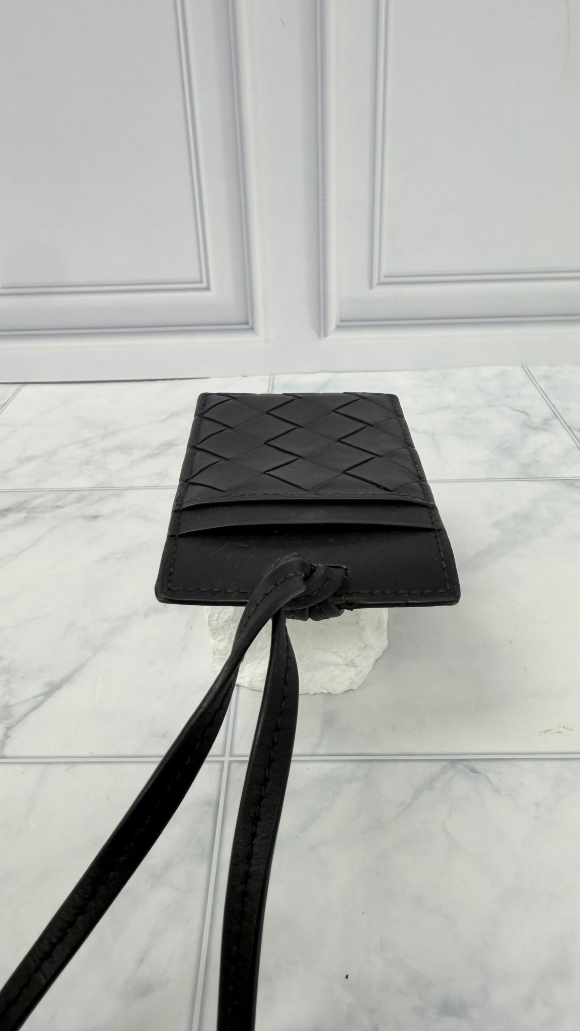 Bottega Veneta Black Intrecciato Leather Lanyard 