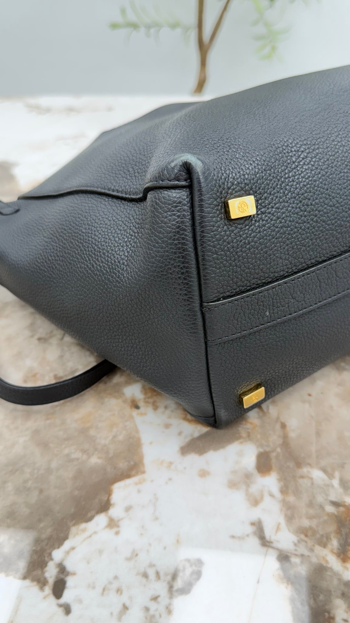 The Row Black Grained Leather Two For One 12 Shoulder Bag