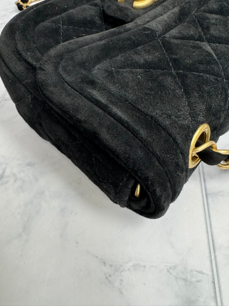 Chanel Black Diamond Quilted Velvet Mini Flap Bag