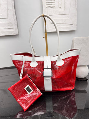 Fendi Red And White Vinyl Zucchino Shoulder Bag