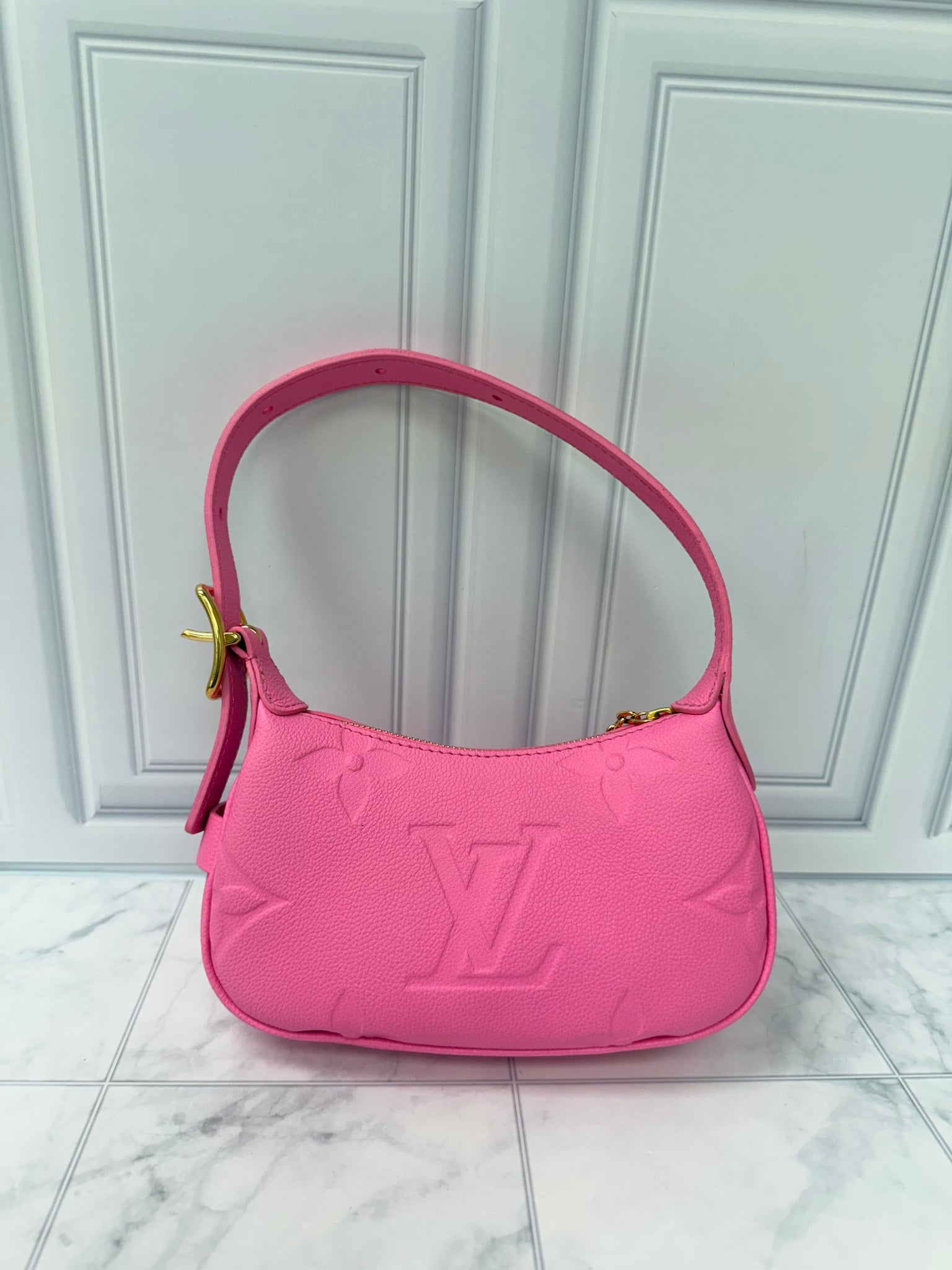 Louis Vuitton Monogram Hot Pink Empreinte Leather Mini Moon Bag 