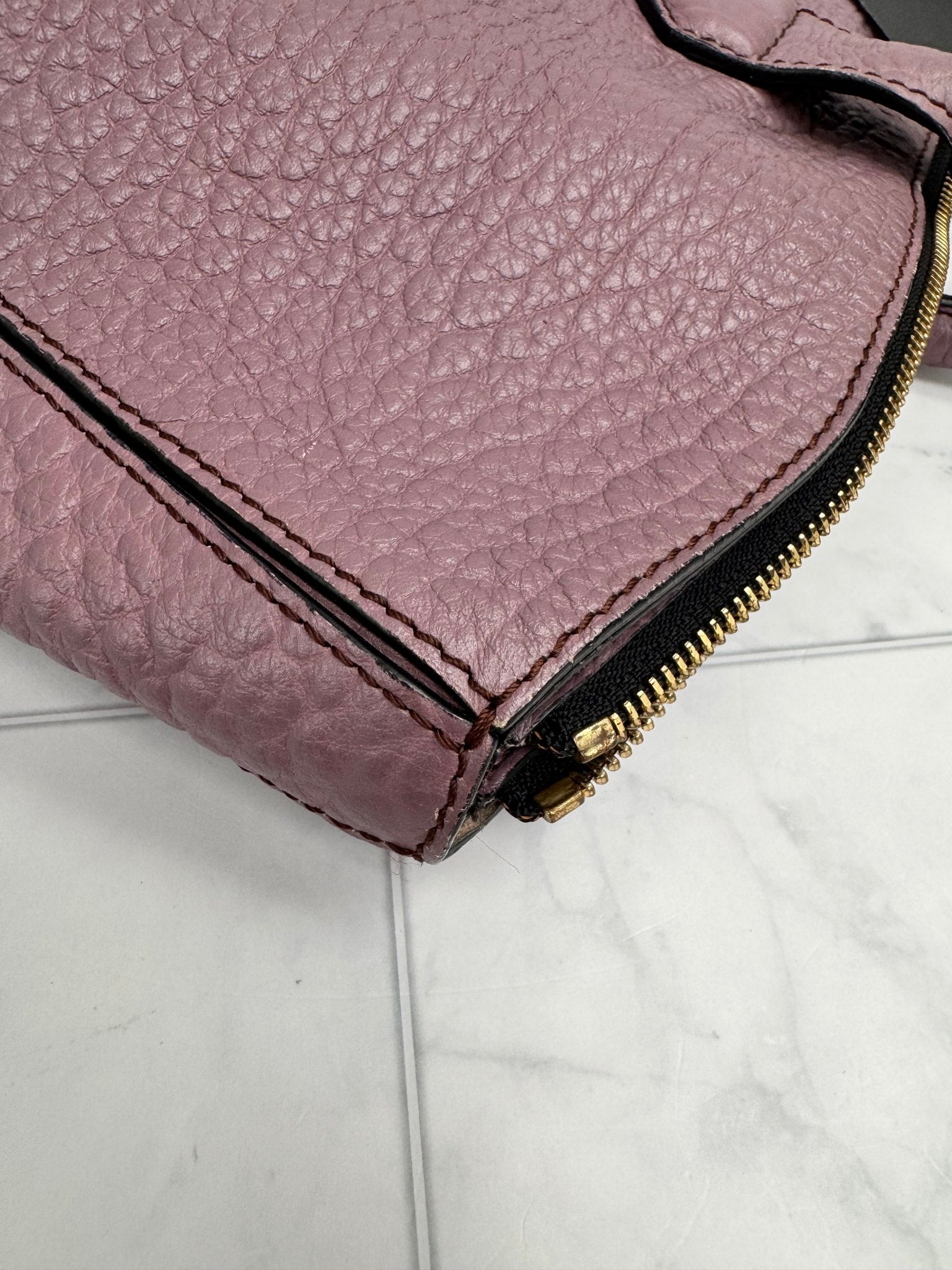 Burberry Purple Pebbled Leather Large 2Way Bag