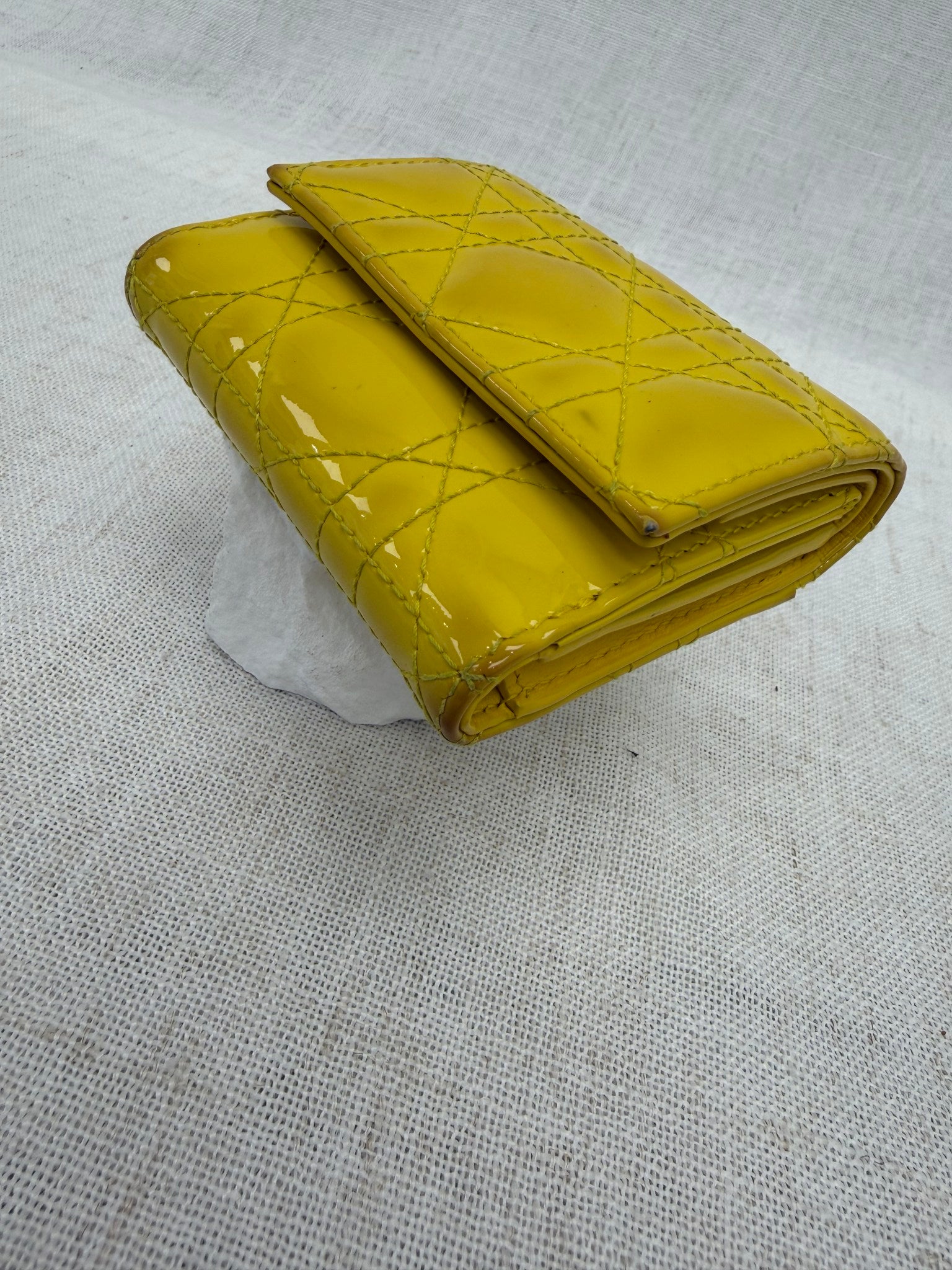 Christian Dior Yellow Cannage Patent Leather Lady Dior Lotus Wallet