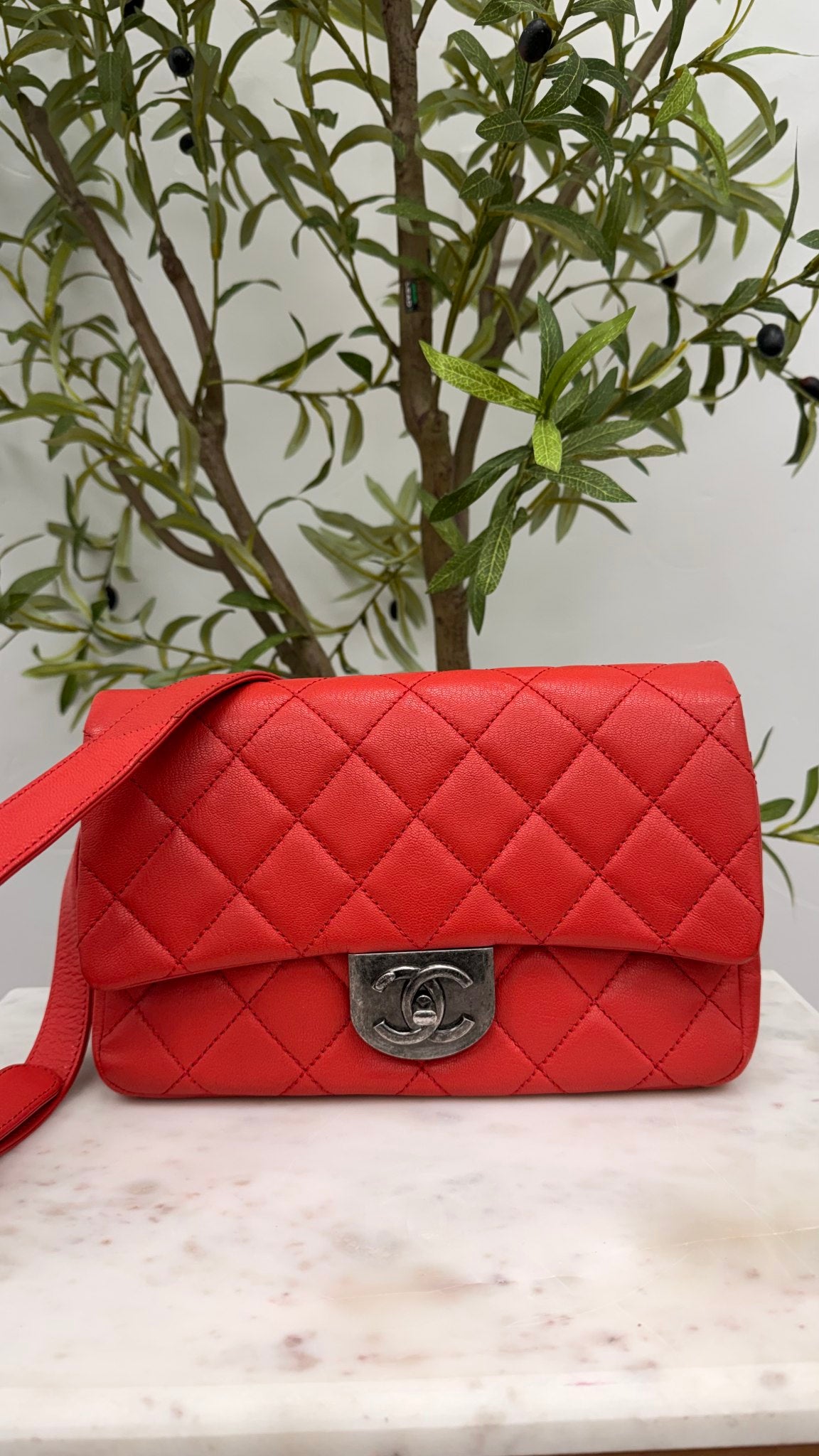 Chanel Red Quilted Goatskin Small Double Carry Waist Chain Flap Bag