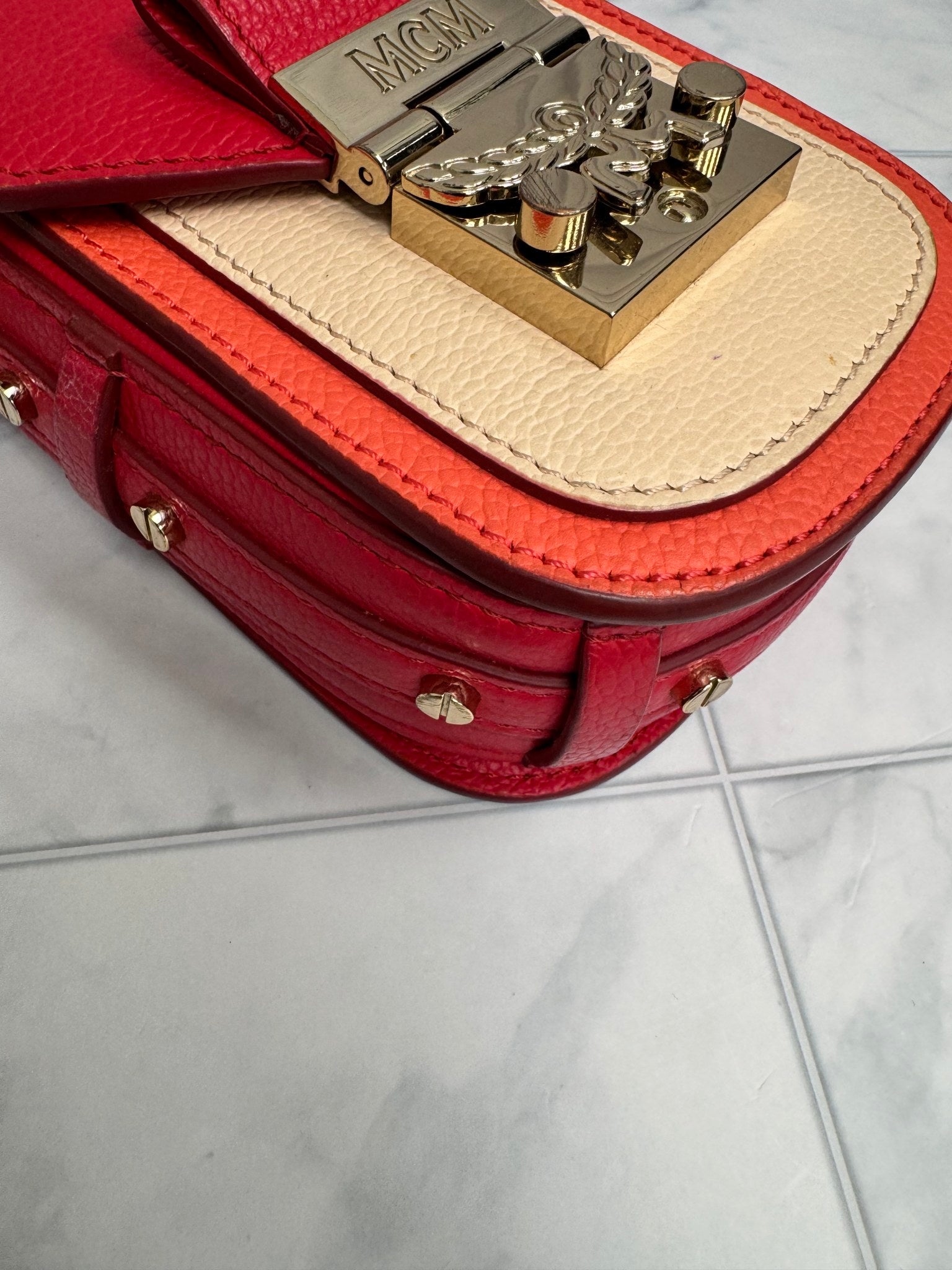 MCM Red Tricolor Pebbled Leather Patricia Mini Crossbody Bag
