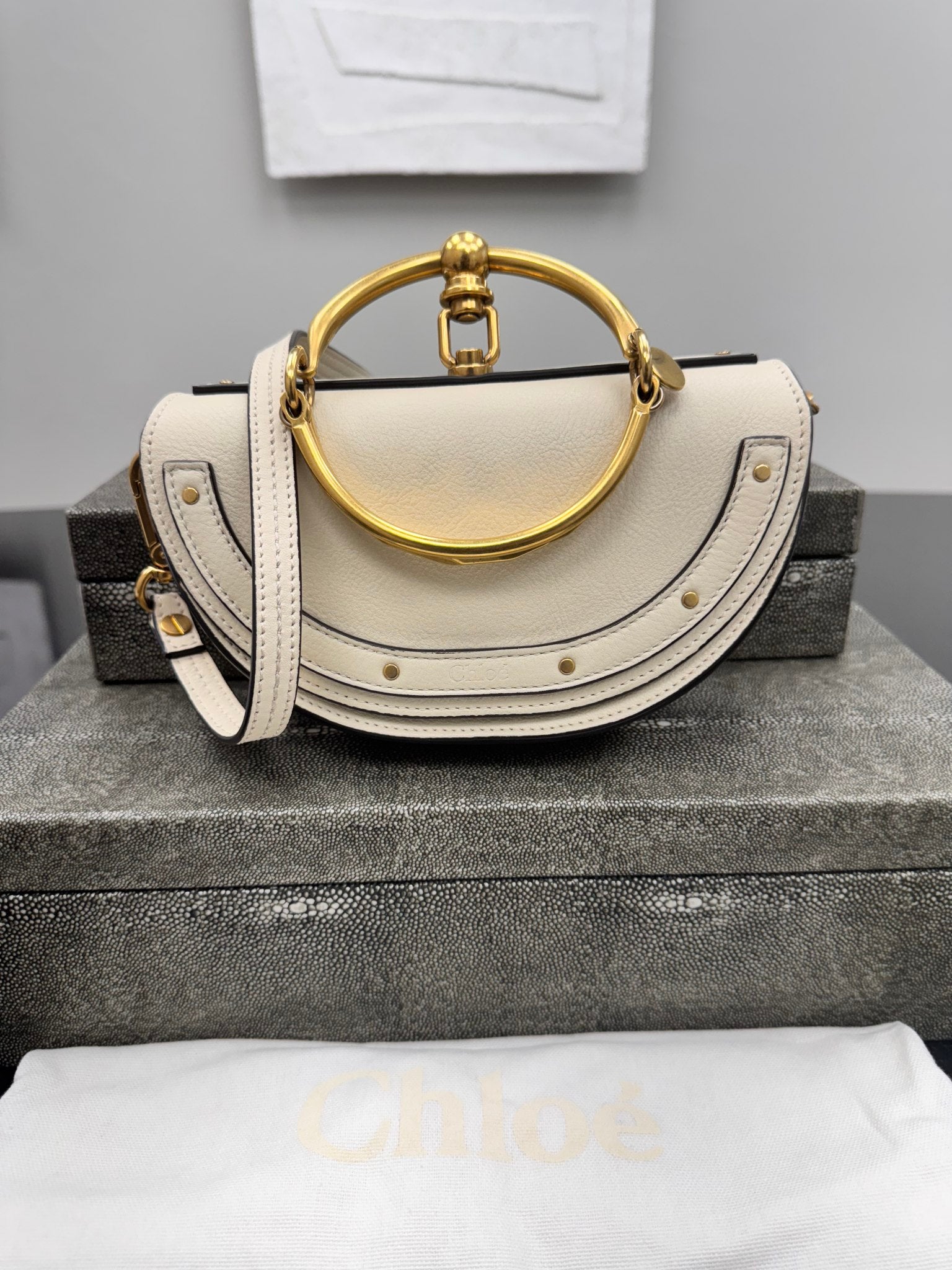 Chloe White Leather Nile Bracelet Crossbody Bag