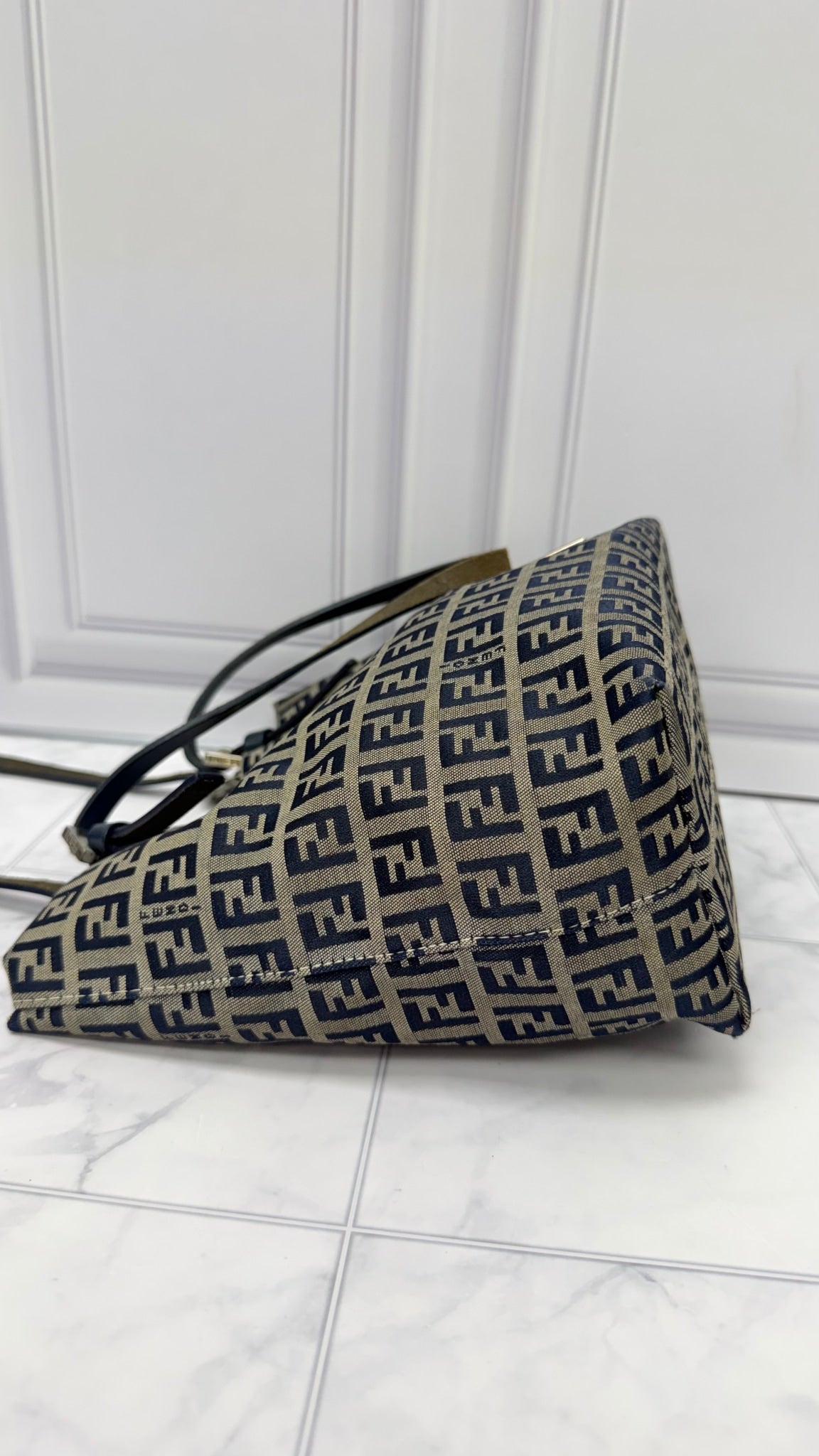 Fendi Blue Canvas Zucchino Mini Tote Bag 